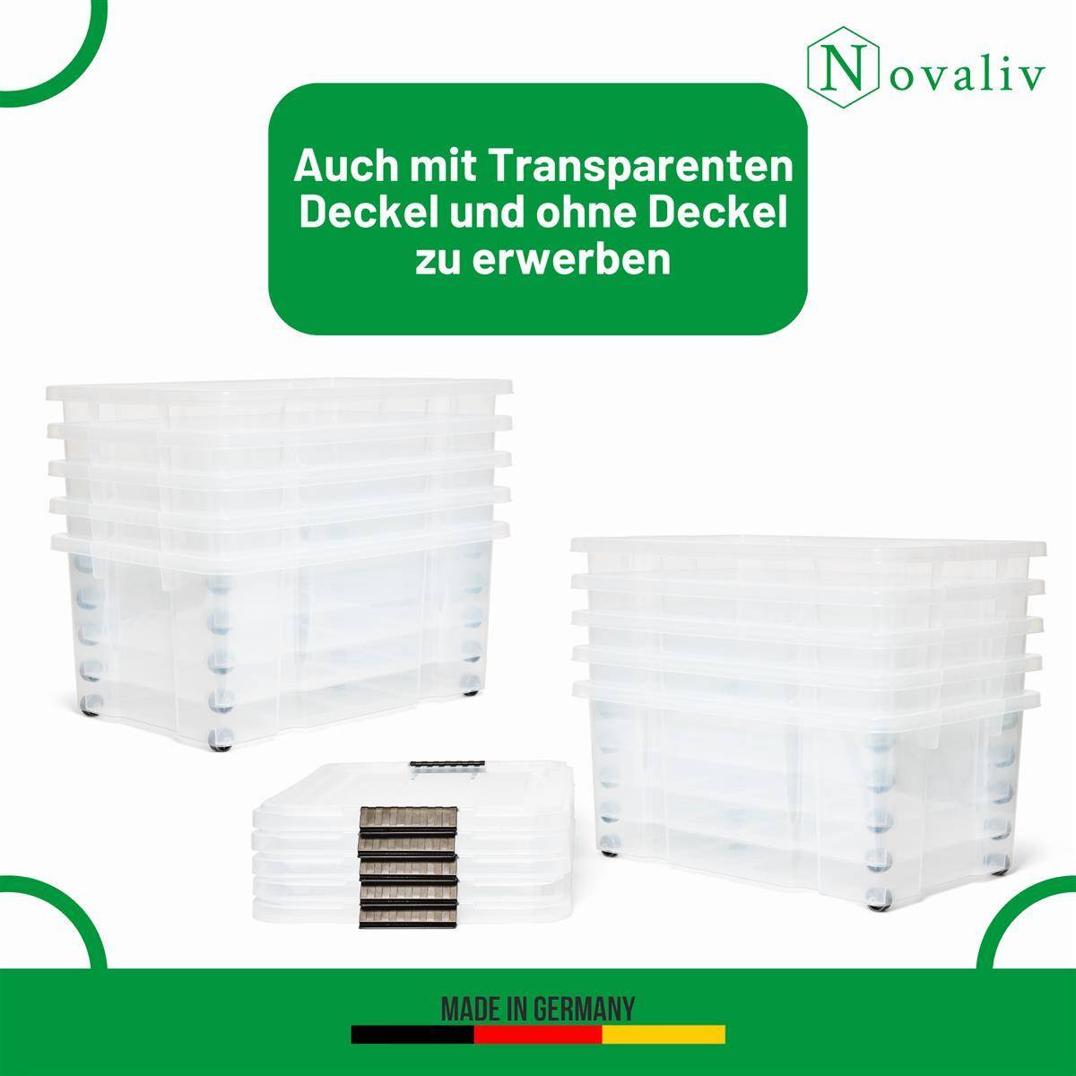 Novaliv Aufbewahrungsbox mit Deckel Groß 45L Anthrazit Nestbar stapelbare Plastikbox mit Clipverschluss Eurobox mit Deckel BPA-frei 61x40x26 cm