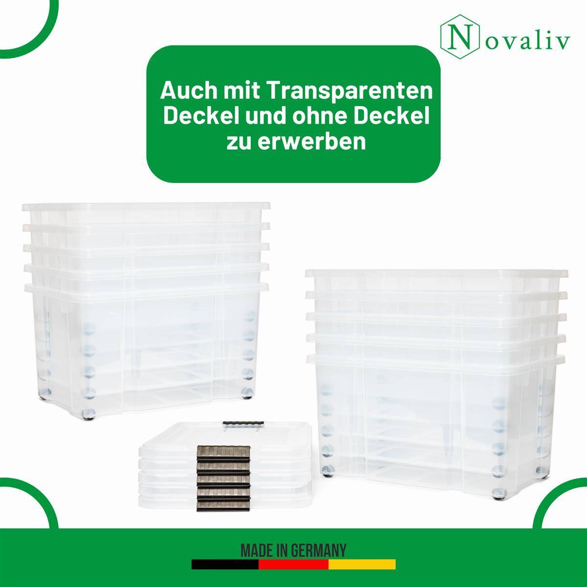 Novaliv Aufbewahrungsbox mit Deckel Groß 55L Anthrazit Nestbar stapelbare Plastikbox mit Clipverschluss Eurobox mit Deckel BPA-frei 61x40x32,5 cm