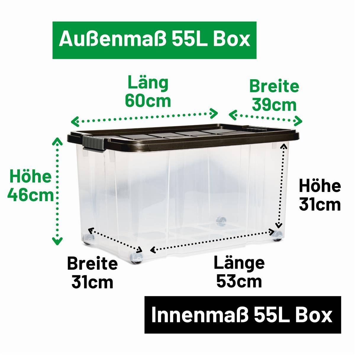 Novaliv Aufbewahrungsbox mit Deckel Groß 55L Anthrazit Nestbar stapelbare Plastikbox mit Clipverschluss Eurobox mit Deckel BPA-frei 61x40x32,5 cm
