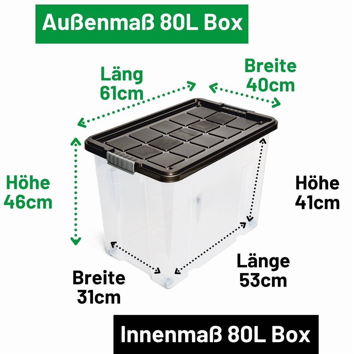 Novaliv 2x Aufbewahrungsboxen mit Deckel Groß 80L Anthrazit nestbar stapelbar mit Clipverschluss Rollboxen Kunststoff BPA-frei 61x40x45 cm