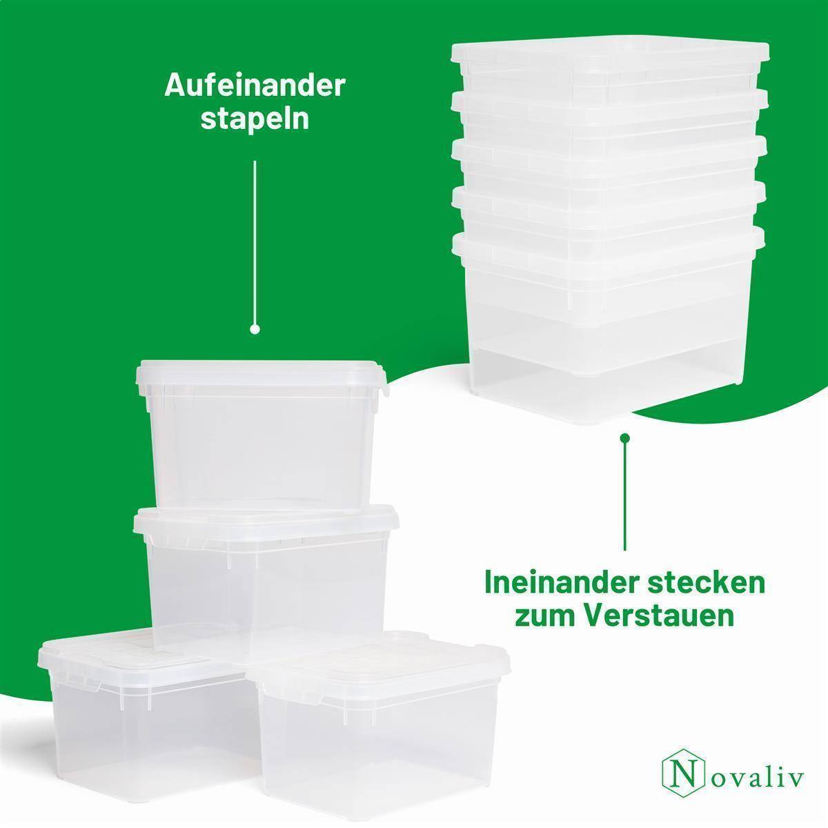 Novaliv 2x Aufbewahrungsboxen mit Deckel klein 2 L transparente Nestbar stapelbare Plastikboxen mit Clipverschluss Kunststoff BPA-frei 19 x 14 x 11