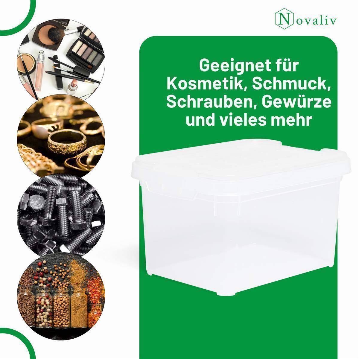 Novaliv 5x Aufbewahrungsboxen mit Deckel klein 2 L transparente Nestbar stapelbare Plastikboxen mit Clipverschluss Kunststoff BPA-frei 19 x 14 x 11