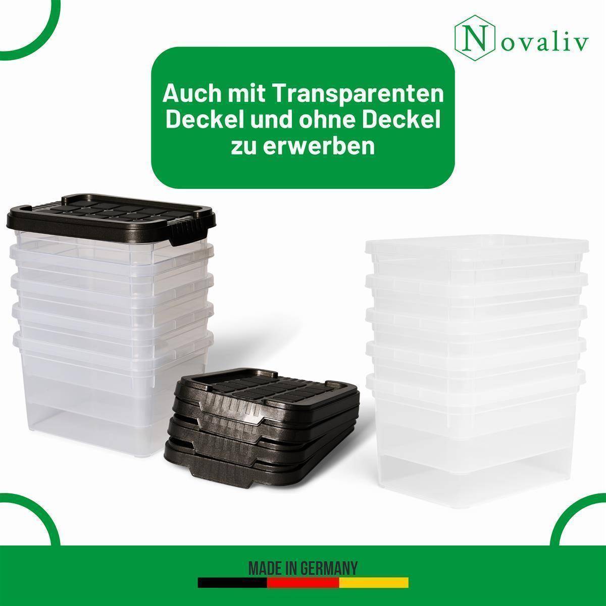 Novaliv Aufbewahrungsbox mit Deckel klein 2 L transparente Nestbar stapelbare Plastikbox mit Clipverschluss Kunststoff BPA-frei 19 x 14 x 11 cm