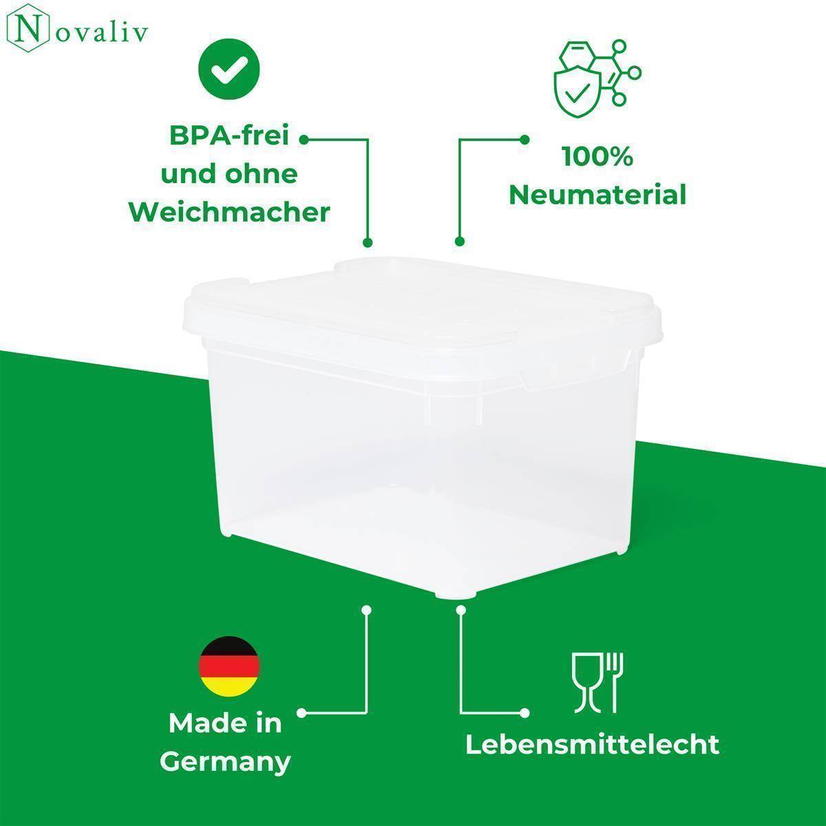 Novaliv 4x Aufbewahrungsboxen mit Deckel klein 2 L transparente Nestbar stapelbare Plastikboxen mit Clipverschluss Kunststoff BPA-frei 19 x 14 x 11