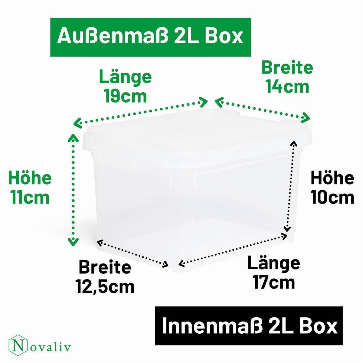 Novaliv 8x Aufbewahrungsboxen mit Deckel klein 2 L transparente Nestbar stapelbare Plastikboxen mit Clipverschluss Kunststoff BPA-frei 19 x 14 x 11