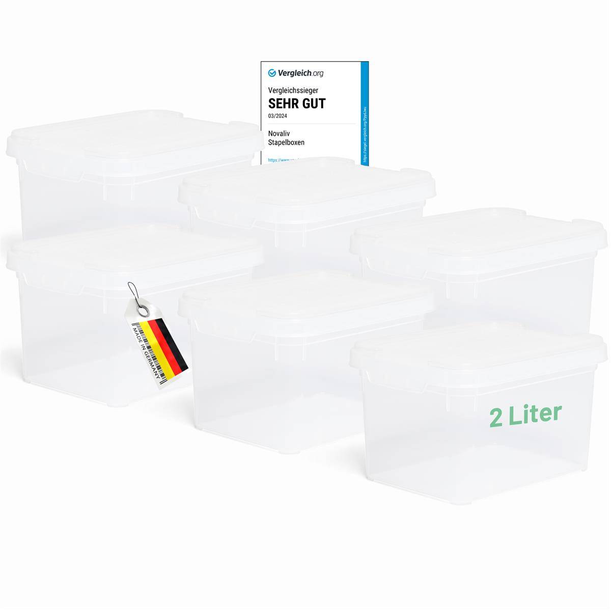 Novaliv 6x Aufbewahrungsboxen mit Deckel klein 2 L transparente Nestbar stapelbare Plastikboxen mit Clipverschluss Kunststoff BPA-frei 19 x 14 x 11