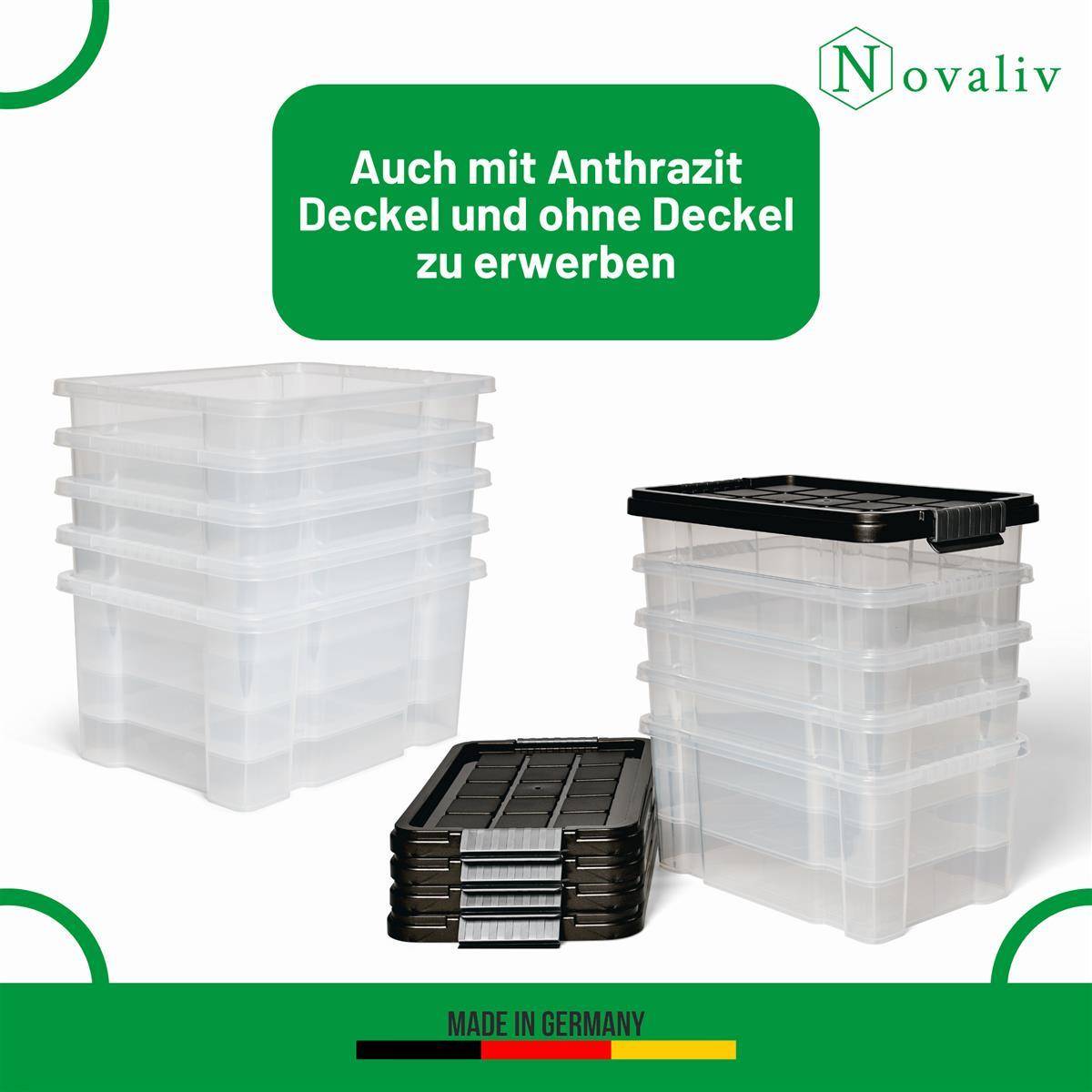 Novaliv 2x Aufbewahrungsboxen mit Deckel 5L transparente Nestbar stapelbare Storage boxes mit Clipverschluss Kunststoff BPA-frei 30 x 19 x 14 cm
