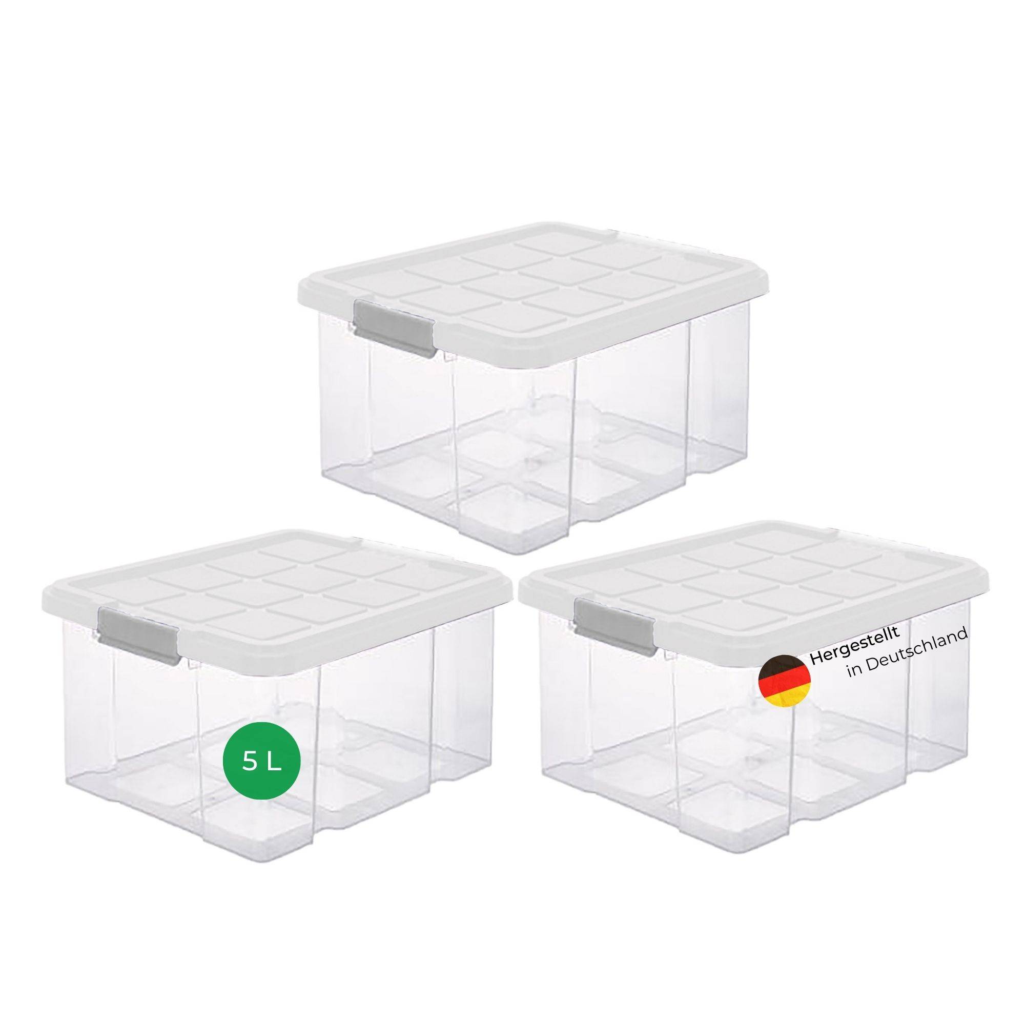 Novaliv 3x Aufbewahrungsboxen mit Deckel 5L transparente Nestbar stapelbare Storage boxes mit Clipverschluss Kunststoff BPA-frei 30 x 19 x 14 cm
