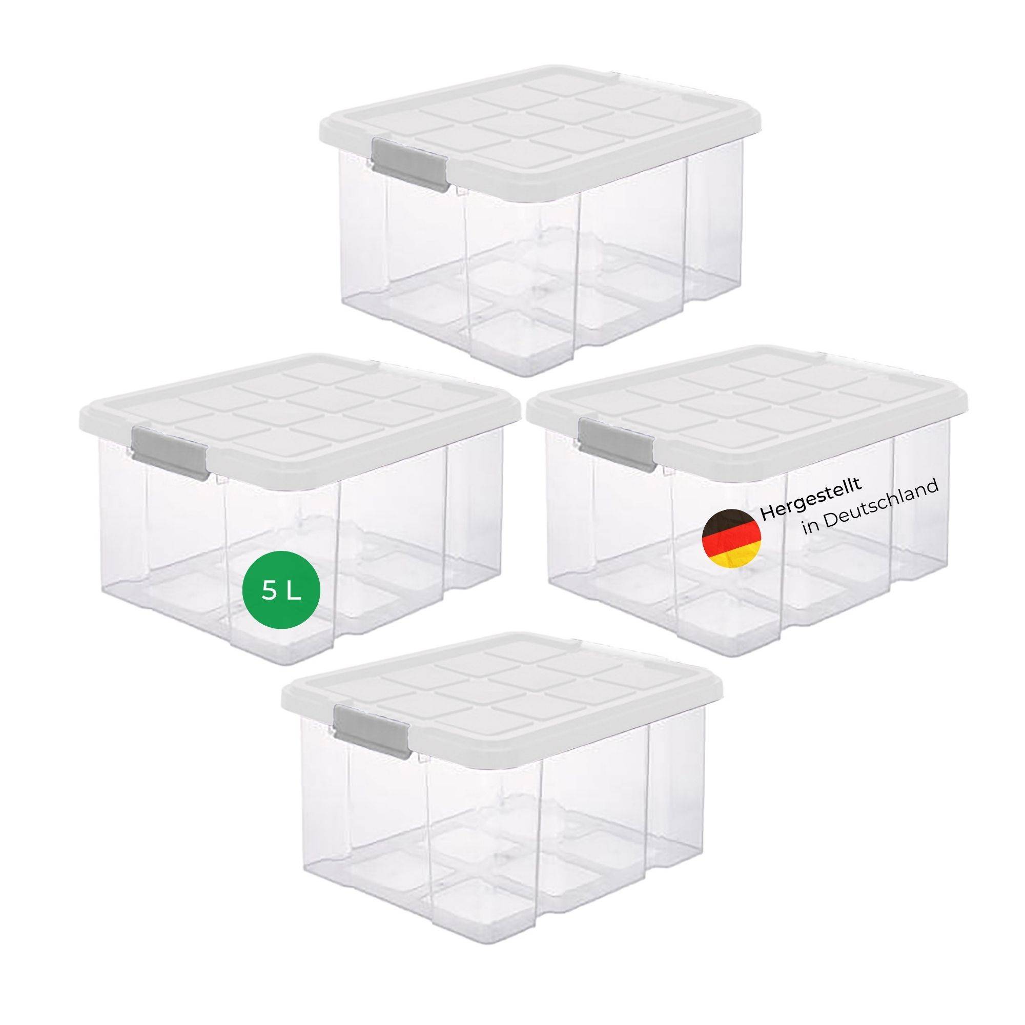 Novaliv 4x Aufbewahrungsboxen mit Deckel 5L transparente Nestbar stapelbare Storage boxes mit Clipverschluss Kunststoff BPA-frei 30 x 19 x 14 cm