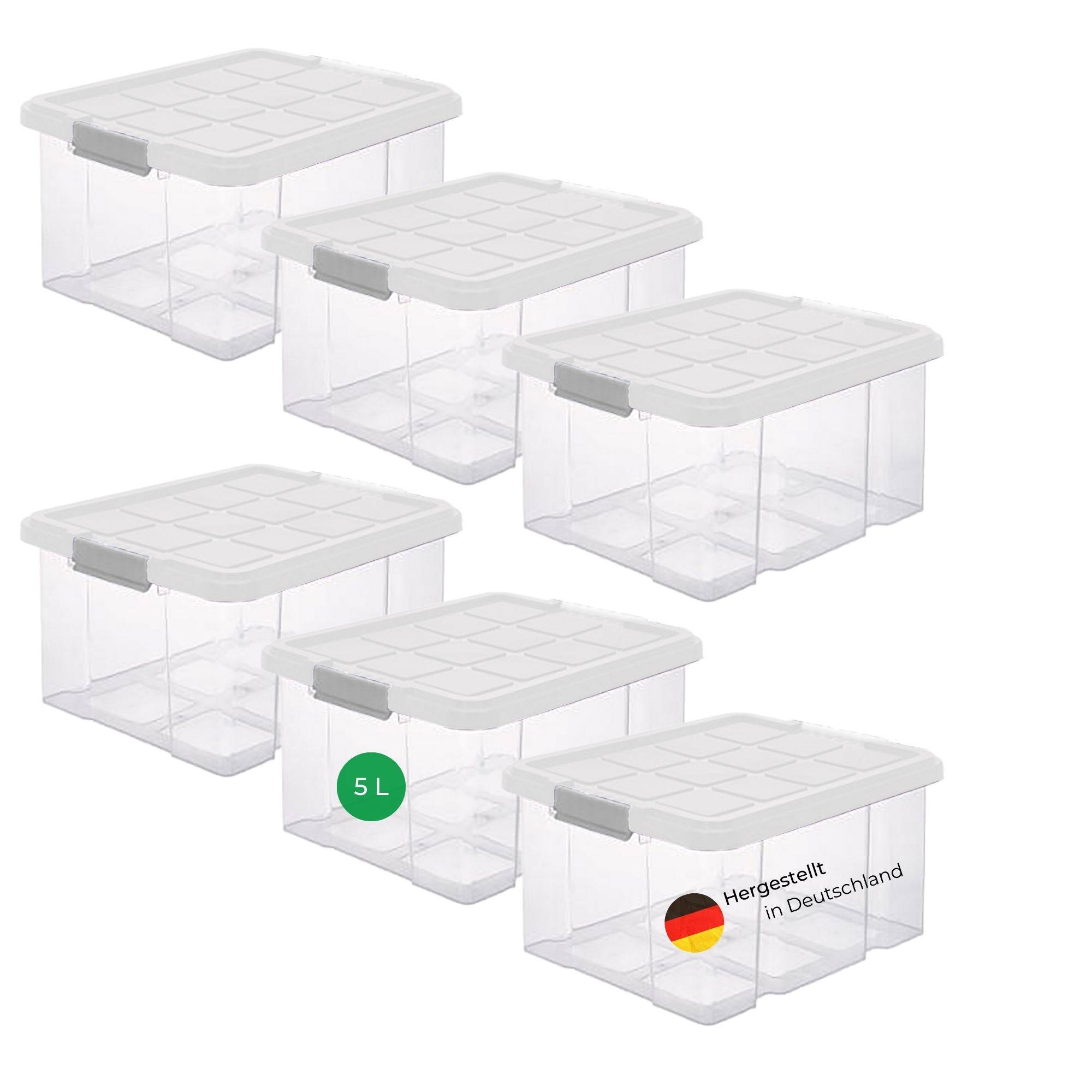 Novaliv 6x Aufbewahrungsboxen mit Deckel 5L transparente Nestbar stapelbare Storage boxes mit Clipverschluss Kunststoff BPA-frei 30 x 19 x 14 cm