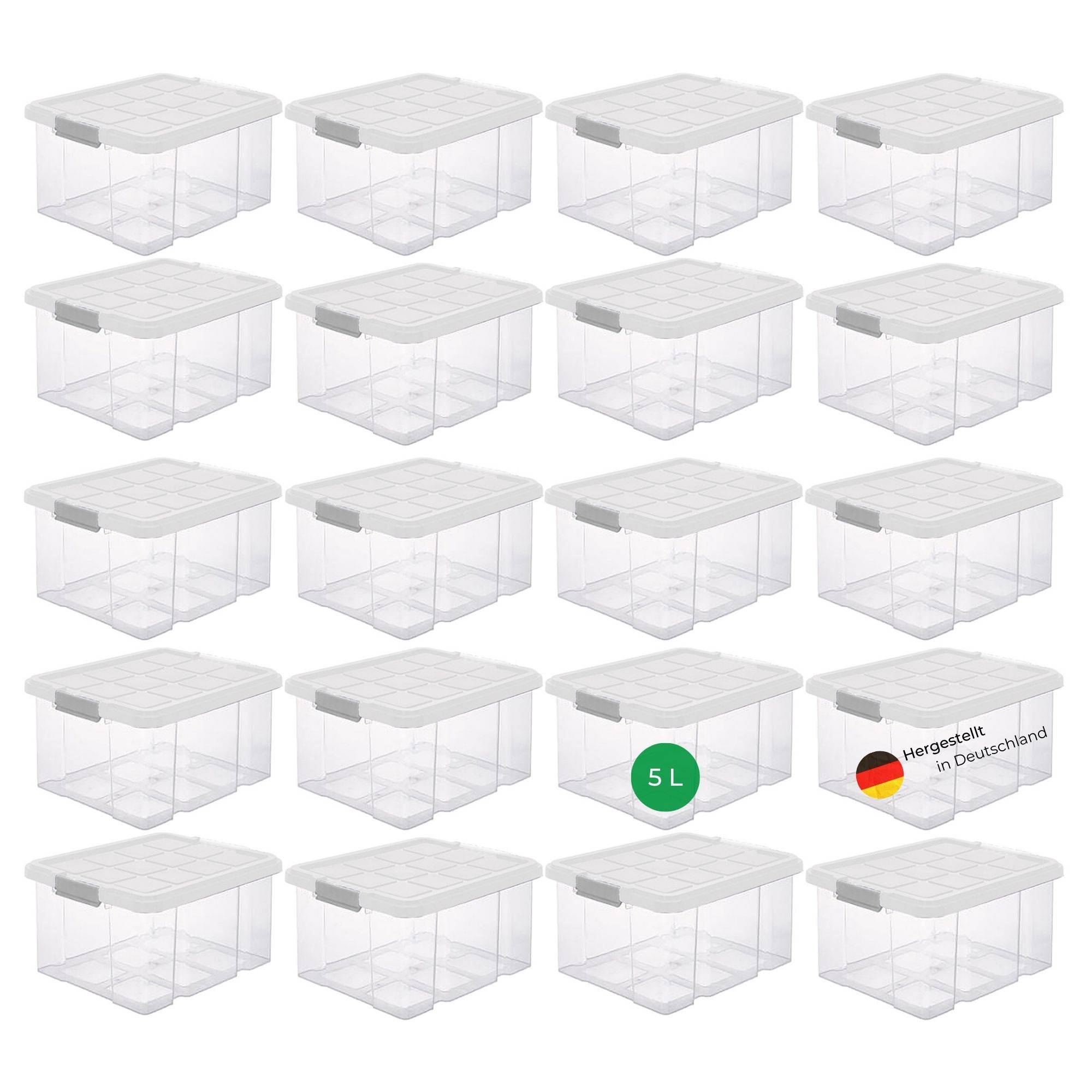 Novaliv 20x Aufbewahrungsboxen mit Deckel 5L transparente Nestbar stapelbare Storage boxes mit Clipverschluss Kunststoff BPA-frei 30 x 19 x 14 cm