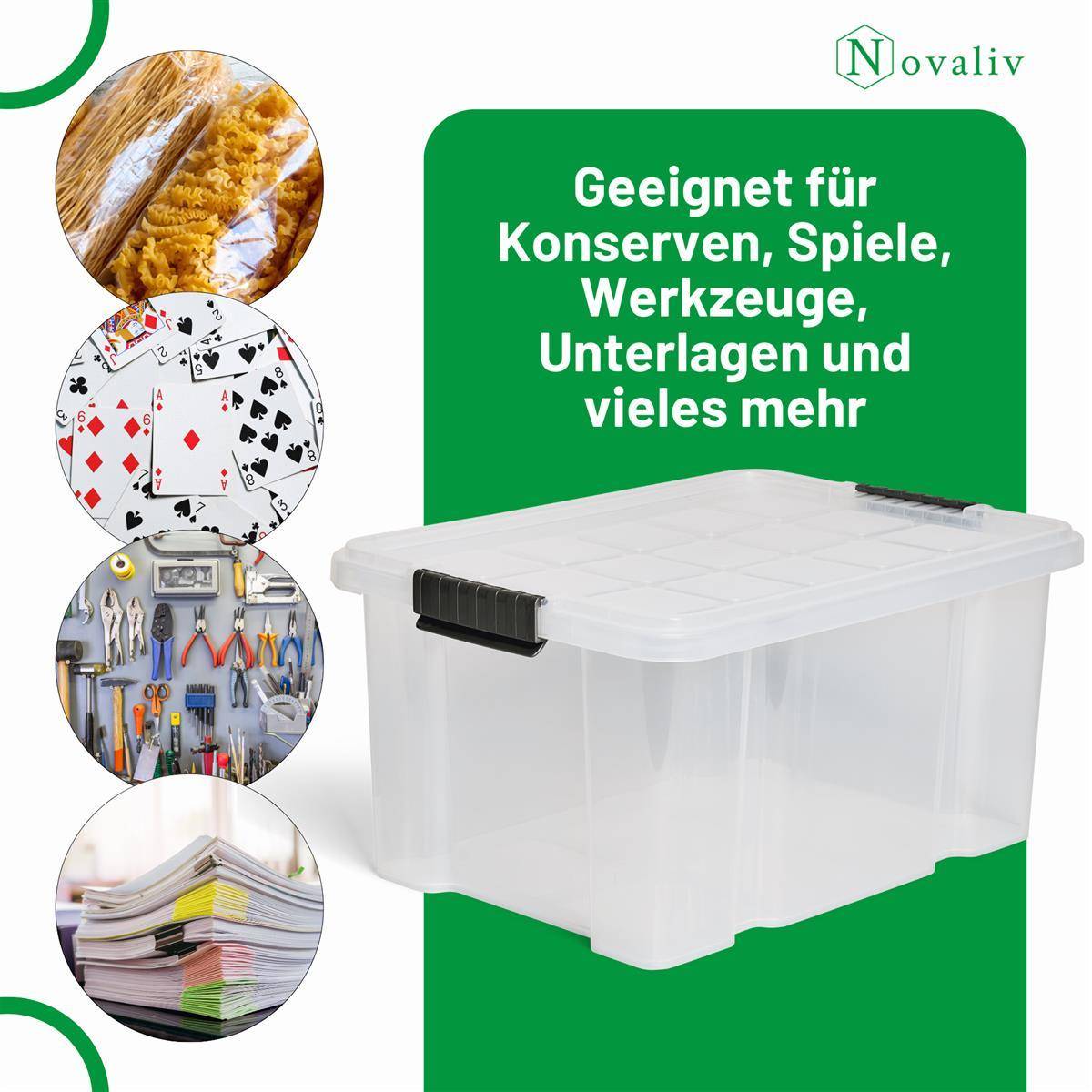 Novaliv 2x Aufbewahrungsboxen mit Deckel 15L transparente Nestbar stapelbare Storage boxes mit Clipverschluss Kunststoffbox BPA-frei 41 x 29 x 20 cm