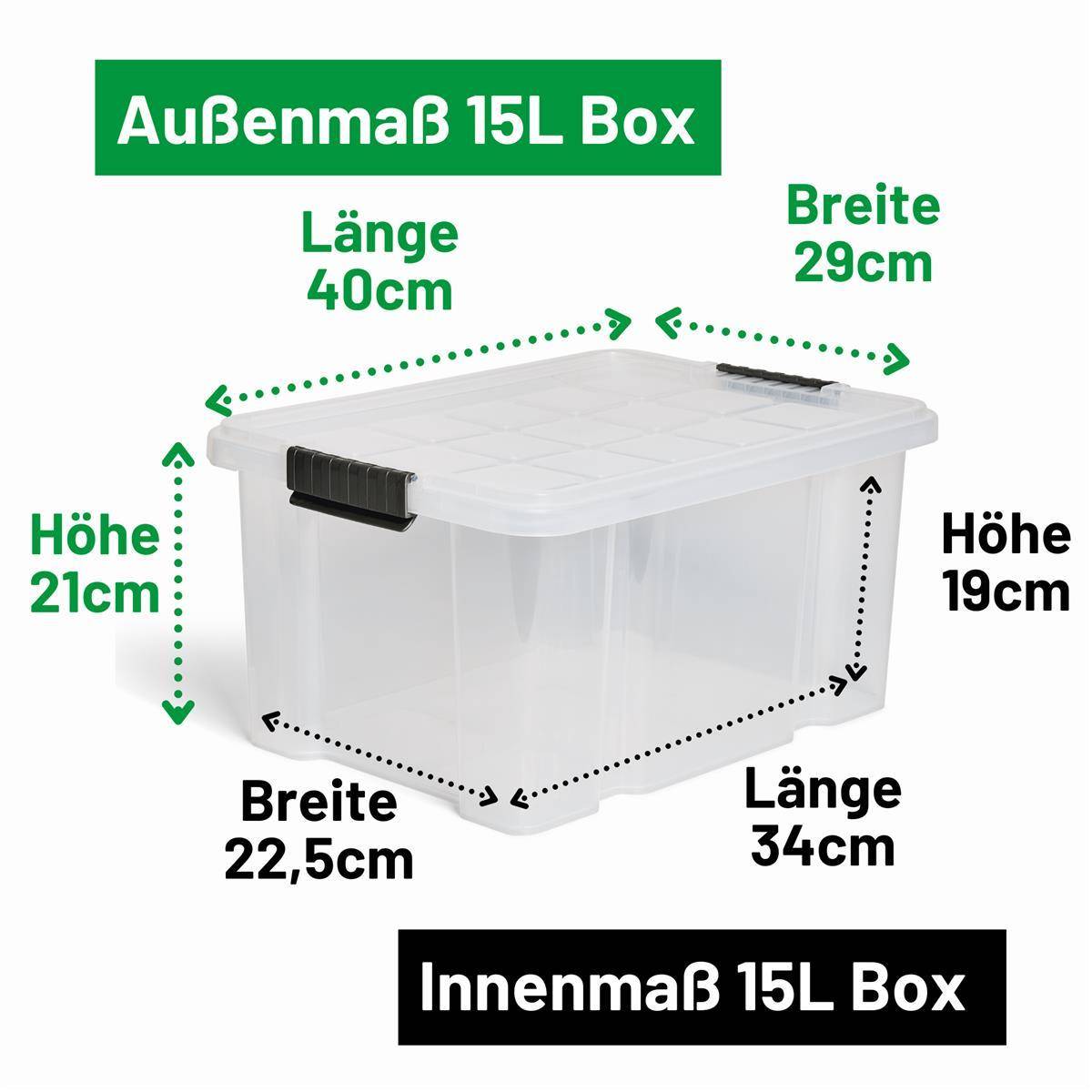 Novaliv Aufbewahrungsbox mit Deckel 15L transparente Nestbar stapelbare Plastikbox mit Clipverschluss Eurobox Kunststoffbox BPA-frei 41 x 29 x 20 cm