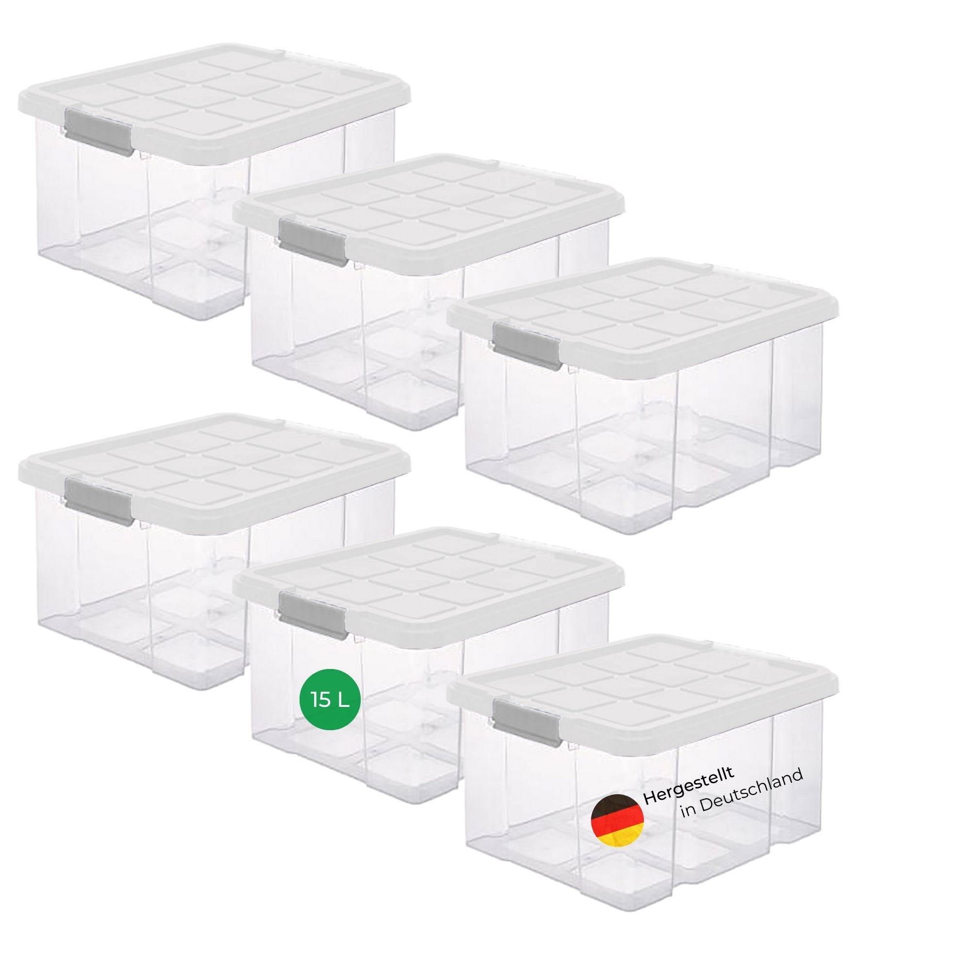 Novaliv 6x Aufbewahrungsboxen mit Deckel 15L transparente Nestbar stapelbare Storage boxes mit Clipverschluss Kunststoffbox BPA-frei 41 x 29 x 20 cm