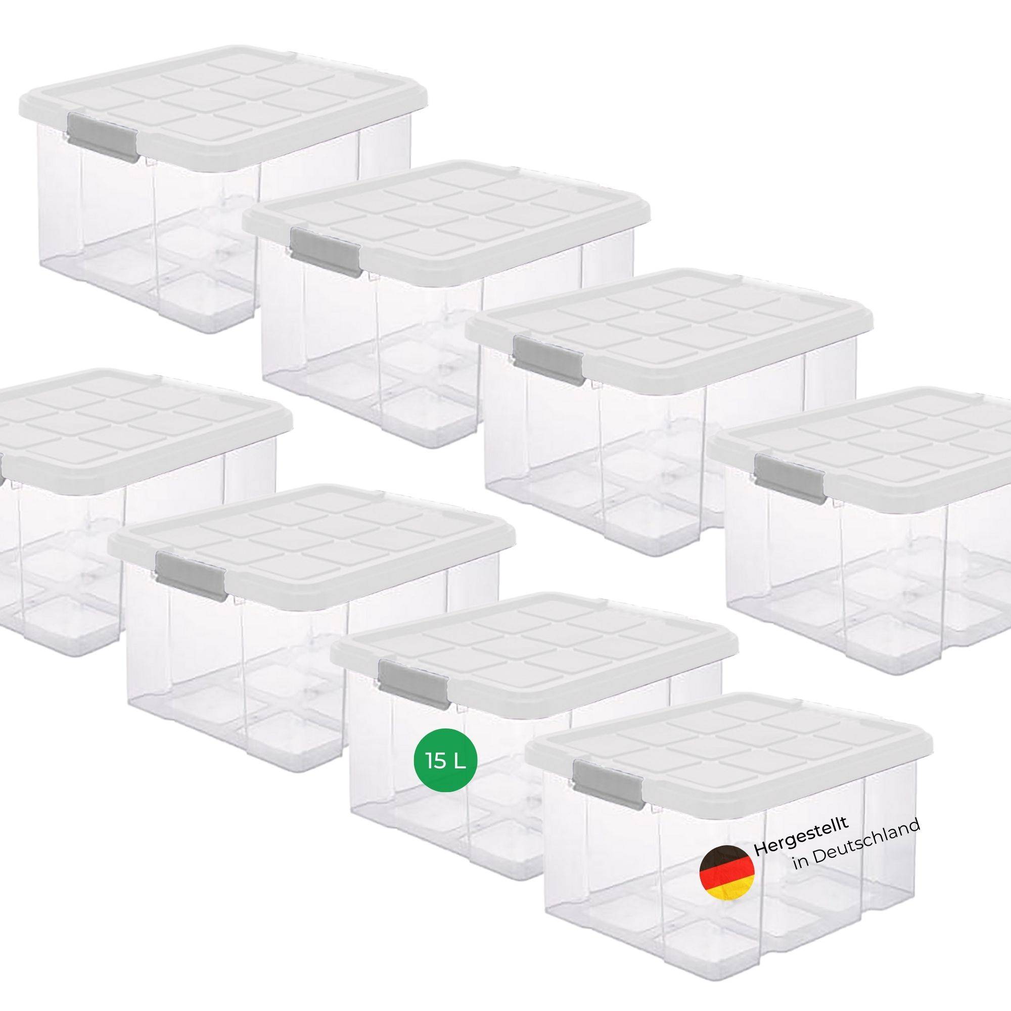 Novaliv 8x Aufbewahrungsboxen mit Deckel 15L transparente Nestbar stapelbare Storage boxes mit Clipverschluss Kunststoffbox BPA-frei 41 x 29 x 20 cm