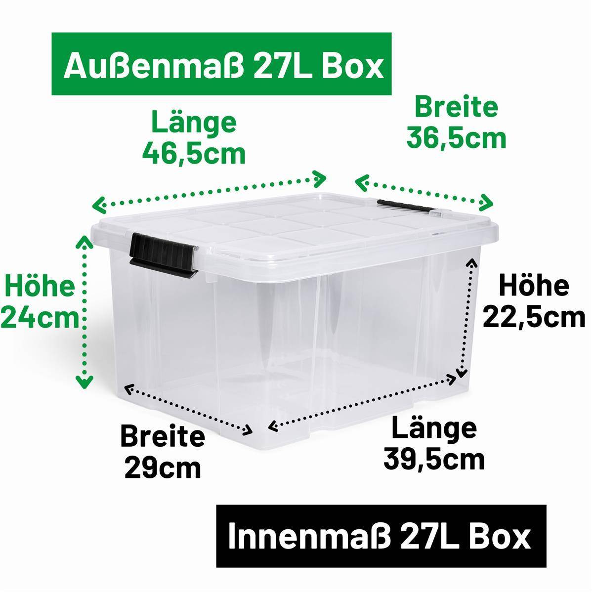 Novaliv 2x Aufbewahrungsboxen mit Deckel 27L transparente Nestbar stapelbare Storage boxes mit Clipverschluss Kunststoffbox BPA-frei 46,5x36,5x24 cm