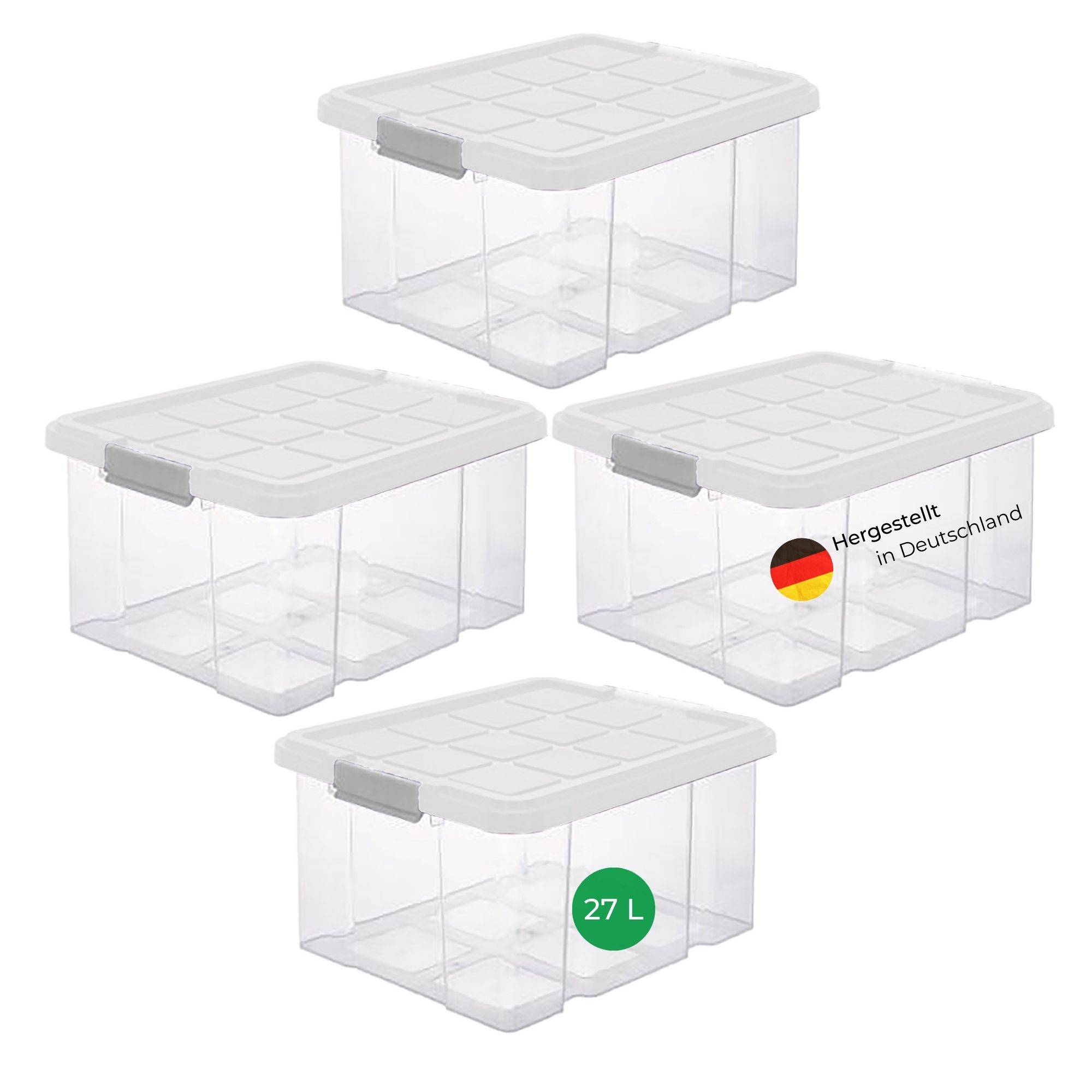 Novaliv 4x Aufbewahrungsboxen mit Deckel 27L transparente Nestbar stapelbare Storage boxes mit Clipverschluss Kunststoffbox BPA-frei 46,5x36,5x24 cm