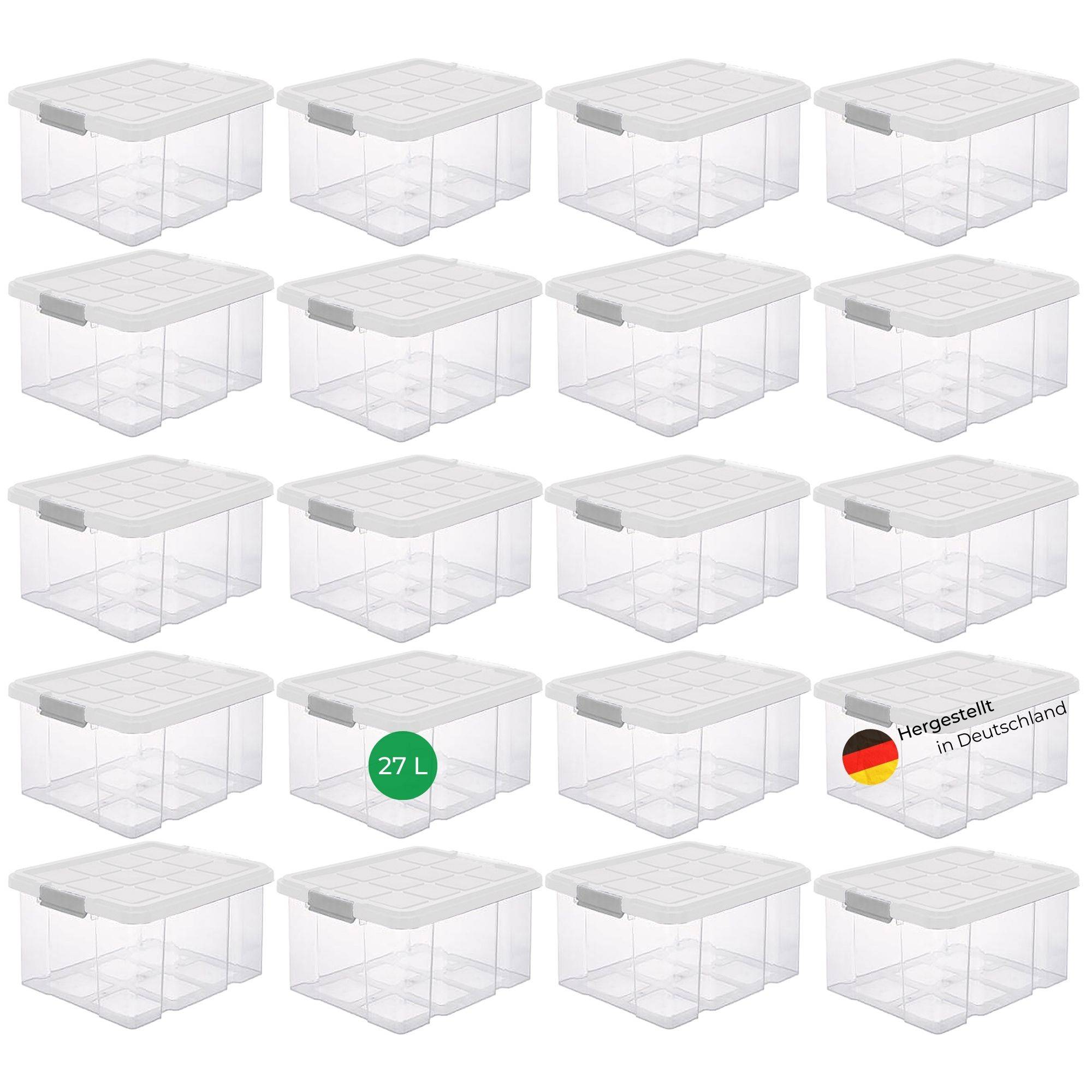 Novaliv 20x Aufbewahrungsboxen mit Deckel 27L transparente Nestbar stapelbare Storage boxes mit Clipverschluss Kunststoffbox BPA-frei 46,5x36,5x24