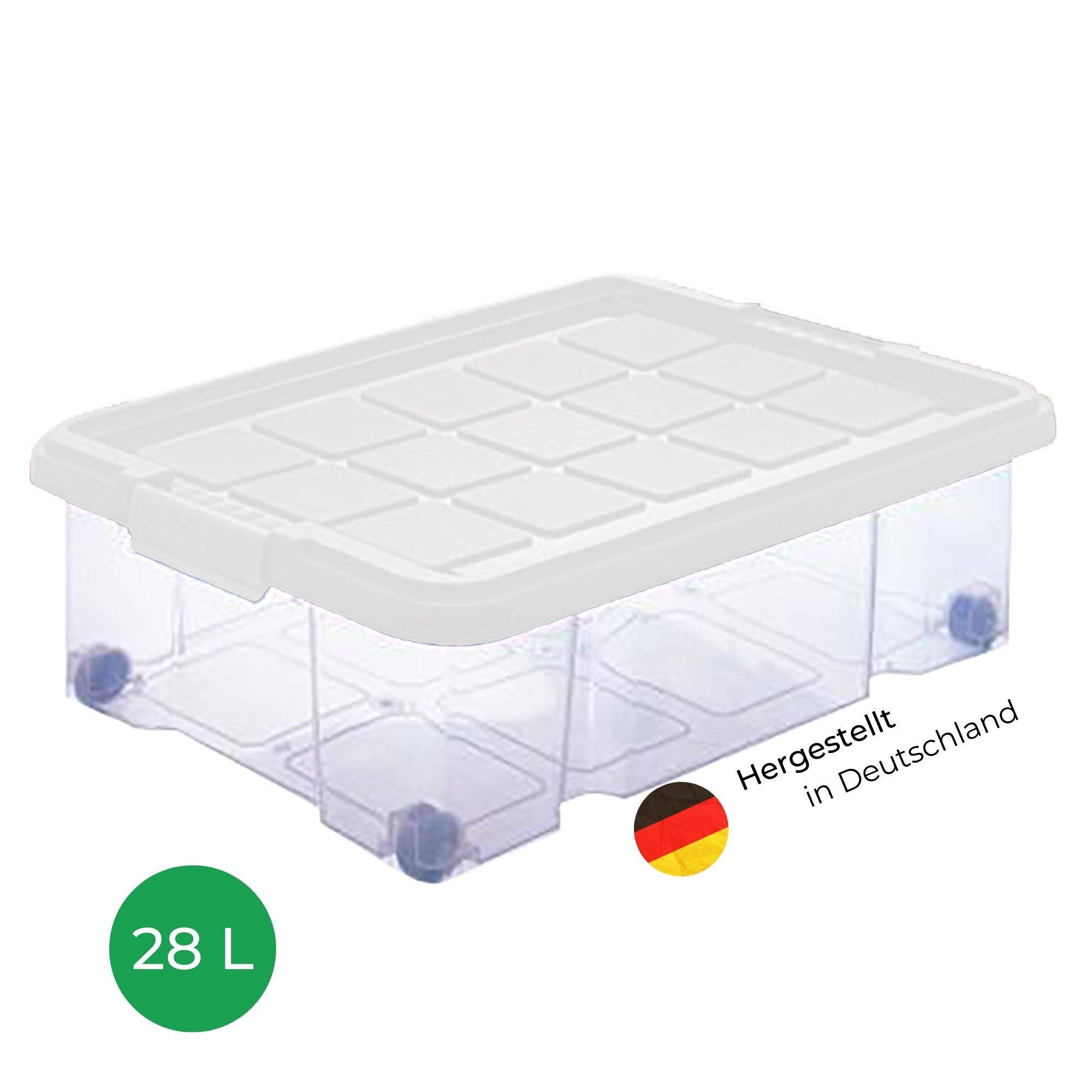 Novaliv Unterbett Aufbewahrungsbox mit Rollen Deckel 28L transparente Nestbar stapelbare Clipverschluss Bettkasten mit Rollen BPA-frei 61x40x17 cm