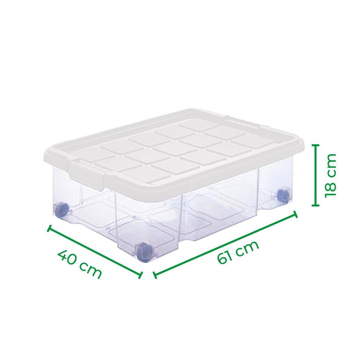 Novaliv Unterbett Aufbewahrungsbox mit Rollen Deckel 28L transparente Nestbar stapelbare Clipverschluss Bettkasten mit Rollen BPA-frei 61x40x17 cm