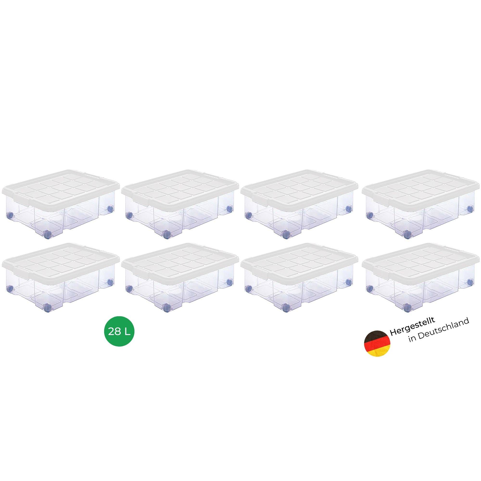 Novaliv 8x Unterbettkommode mit Rollen 28L Aufbewahrungsbox Deckel transparente Nestbar stapelbare mit Clipverschluss Rollkiste BPA-frei 61x40x17 cm