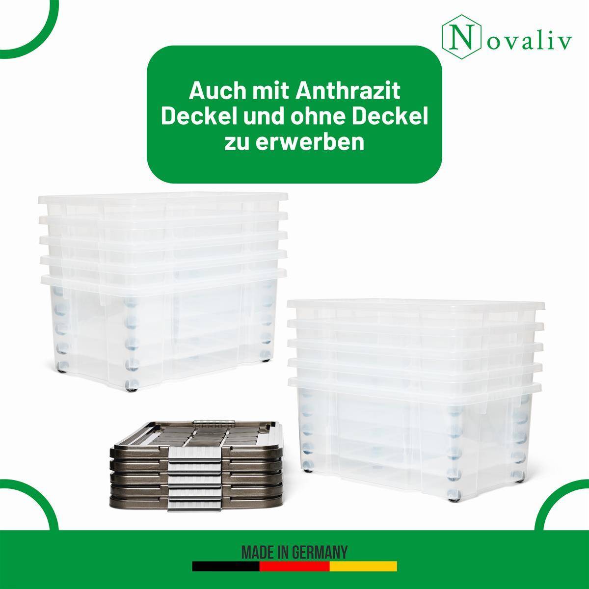 Novaliv Aufbewahrungsbox mit Deckel Groß 45L transparente Nestbar stapelbare Plastikbox mit Clipverschluss Eurobox mit Deckel BPA-frei 61x40x26 cm