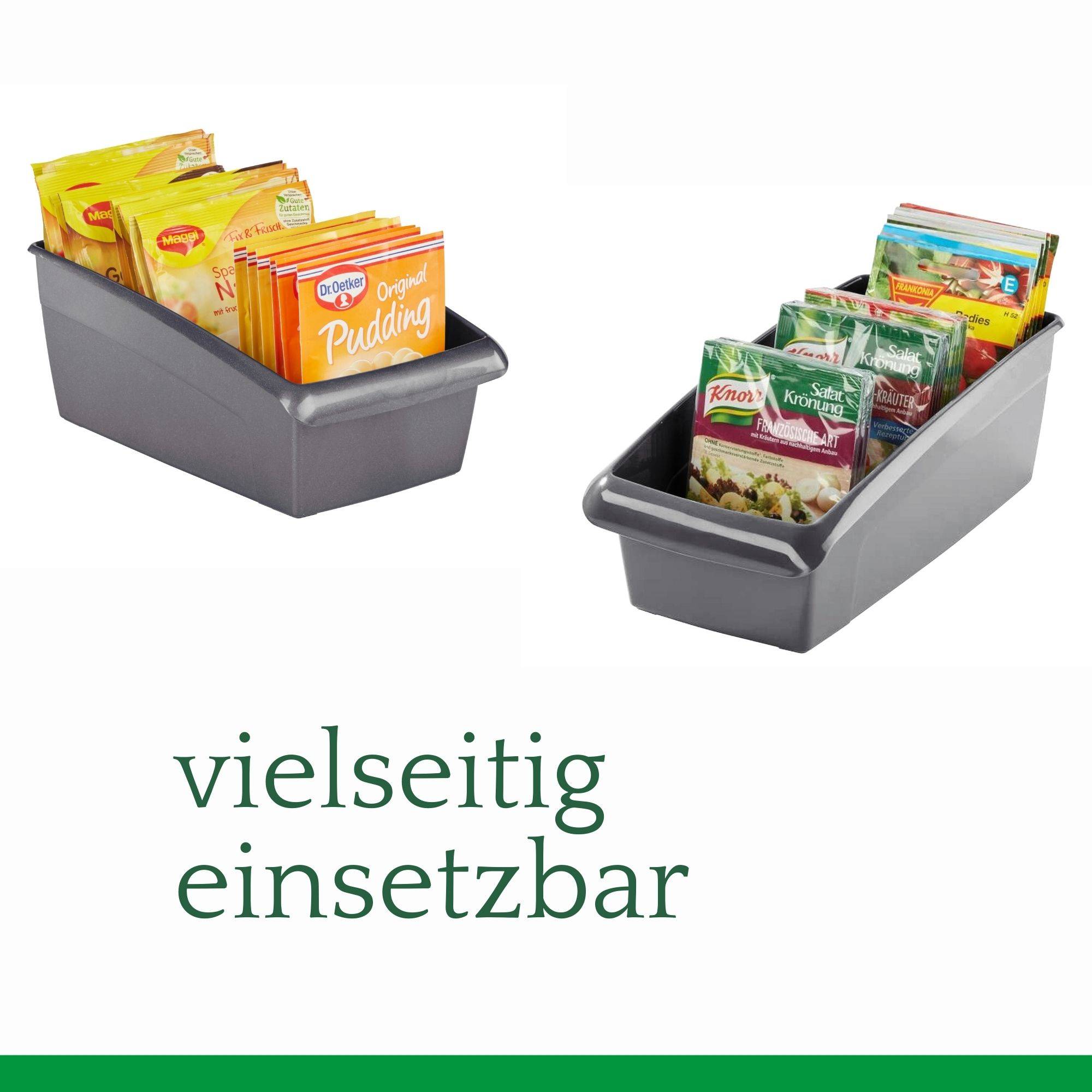 Novaliv Suppentütenbox groß Schubladen Organizer Küche - 25 x 16 cm ANTHRAZIT GRAU Gewürzaufbewahrung Box - Ordnungssystem für Schubladen - Aufbe