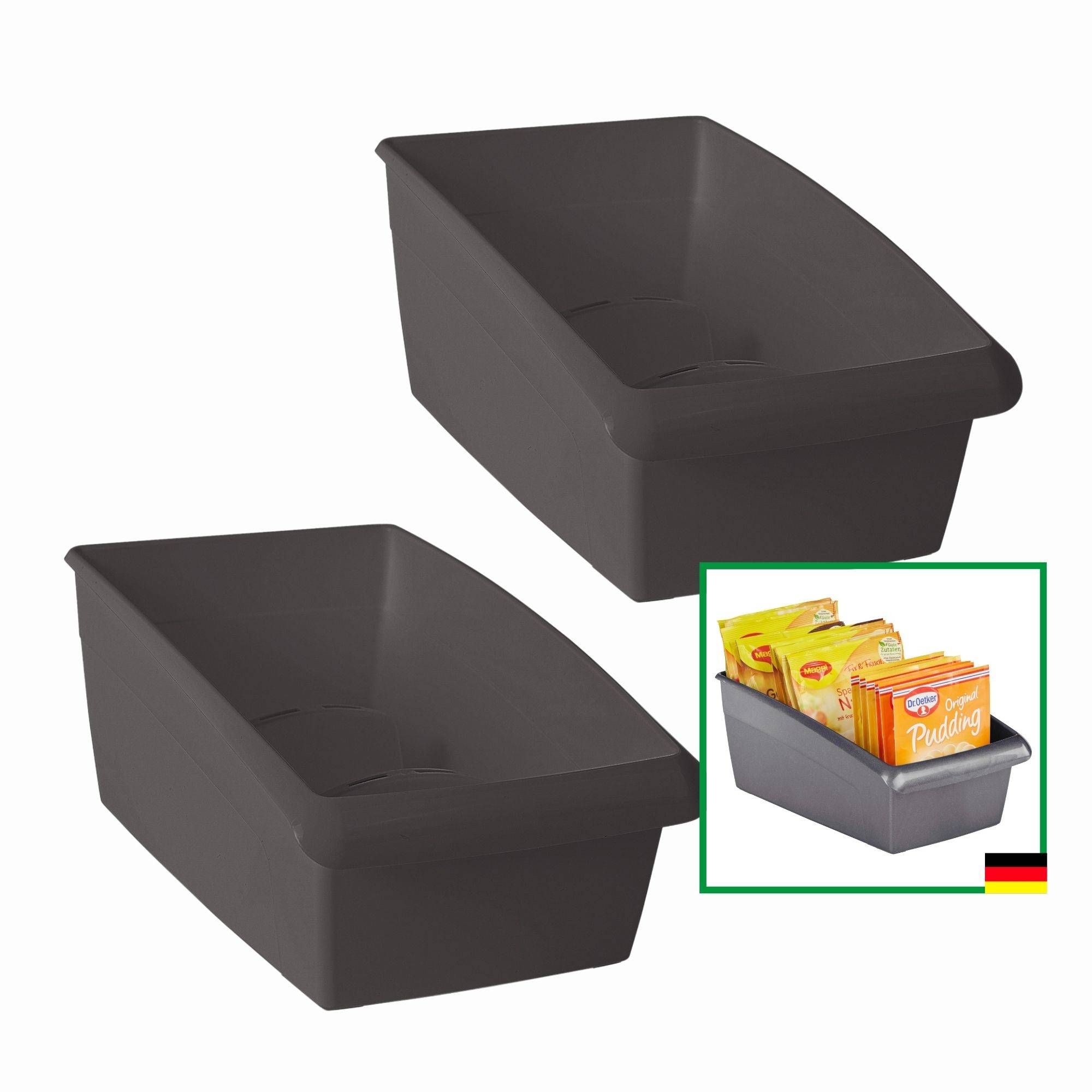 Novaliv Suppentütenbox groß 2er Set Schubladen Organizer Küche - 25 x 16 cm ANTHRAZIT GRAU Gewürzaufbewahrung Box - Ordnungssystem für Schubladen
