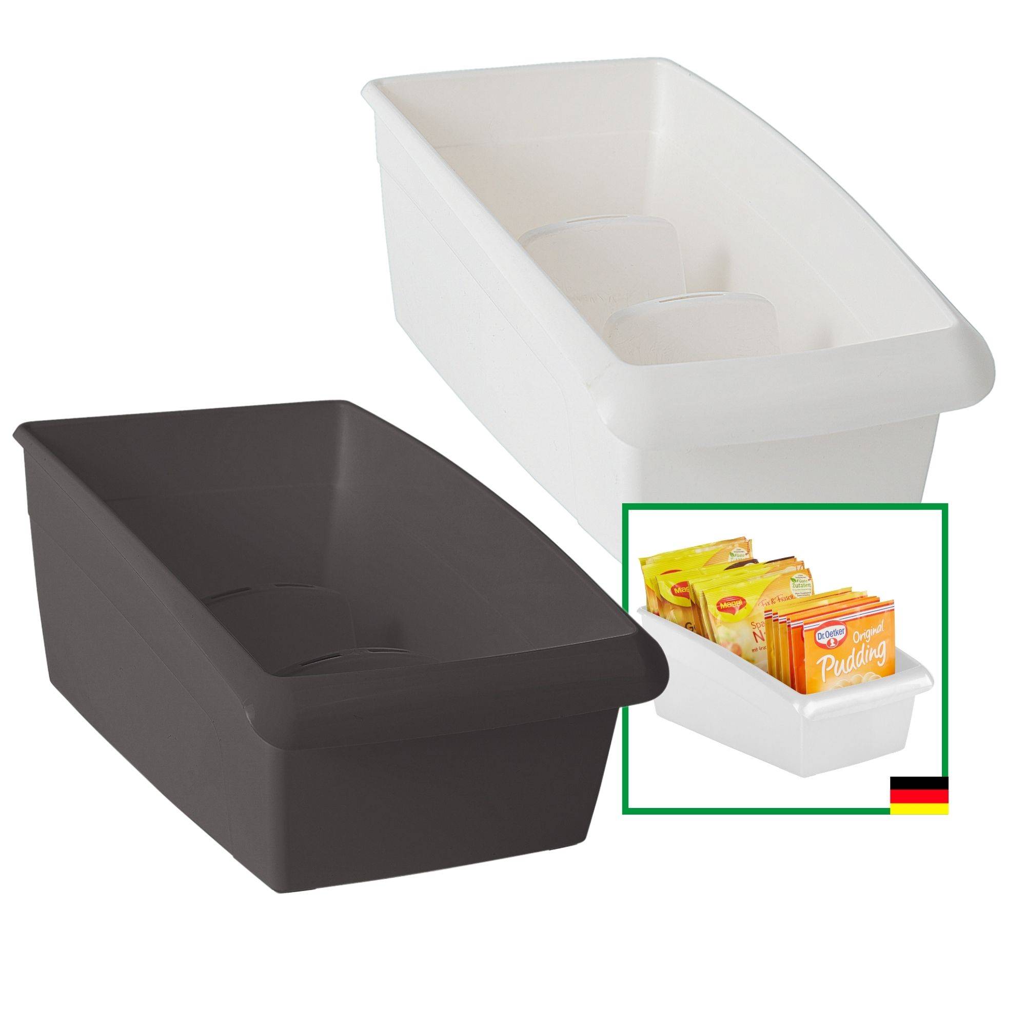 Novaliv Suppentütenboxen klein 2er Set - 25 x 12 cm WEISS und ANTHRAZIT GRAU - Gewürzaufbewahrung Box - Ordnungssystem für Schubladen - Aufbewahrun