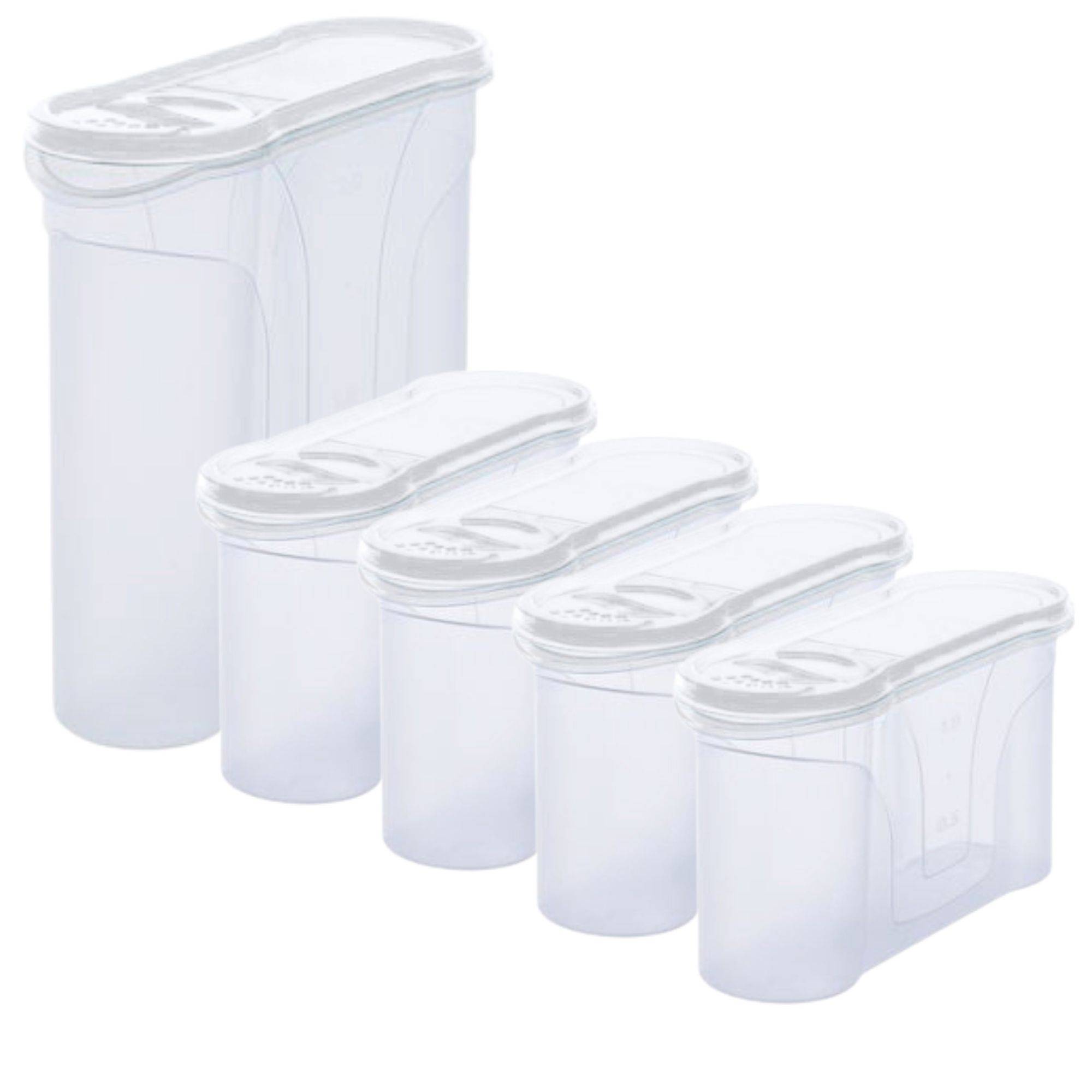 Novaliv Schüttdosen 5er SPARSET Vorratsdosen zum Streuen (1x 4 Liter und 4x 1 Liter) Dosen mit Deckel für Müsli Mehl Zucker Dosen Küchen Organizer