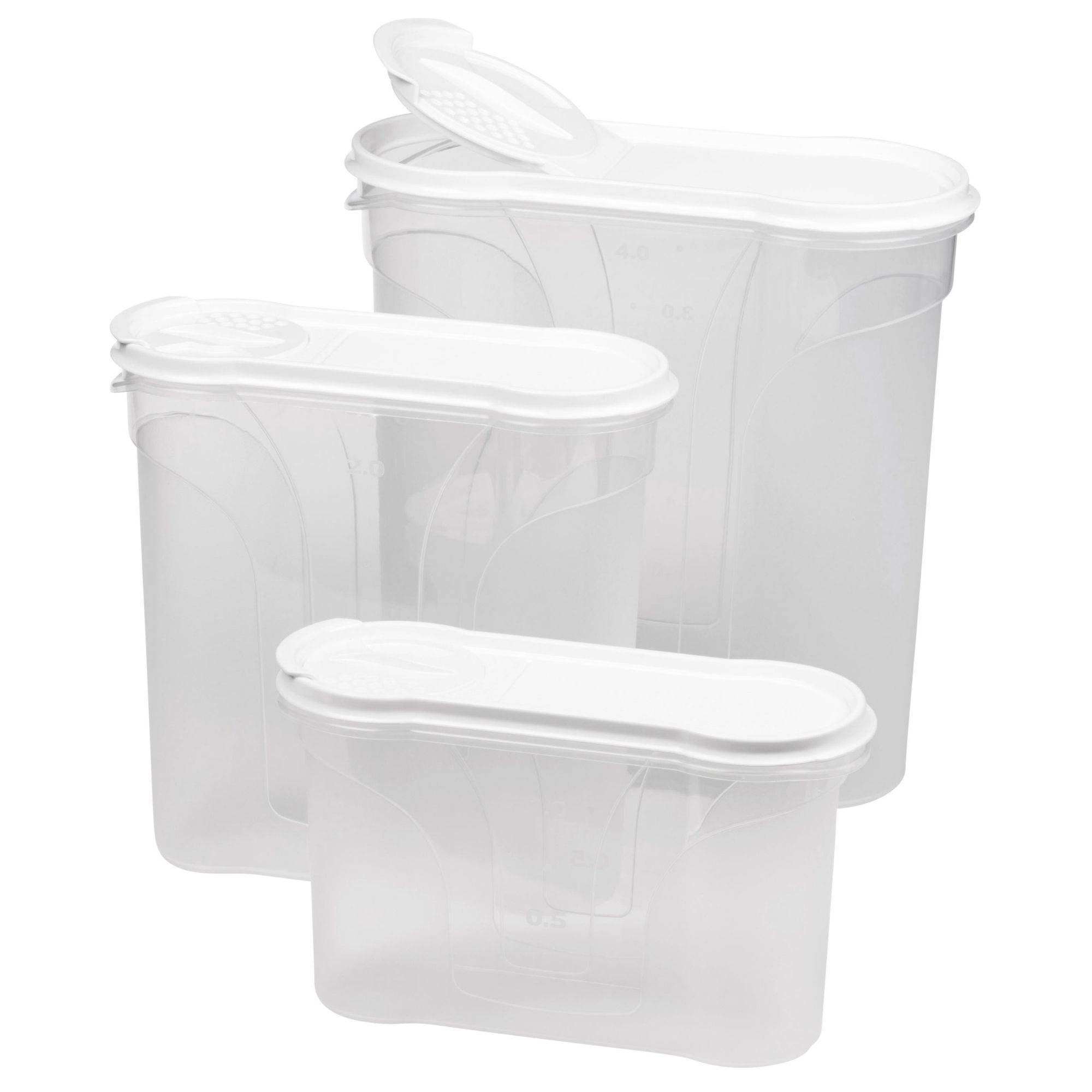 Novaliv Schüttdosen 3er SPARSET Vorratsdosen zum Streuen 4l + 2,4l + 1,3l Dosen mit Deckel für Müsli Mehl Zucker Dosen Küchen Organizer Food Box