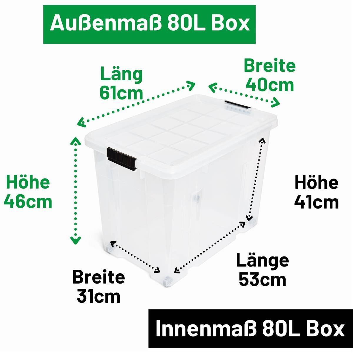 Novaliv XXL Aufbewahrungsbox mit Deckel Groß 80L transparente Nestbar stapelbare Plastikbox mit Clipverschluss Eurobox mit Deckel BPA-frei 61x40x45