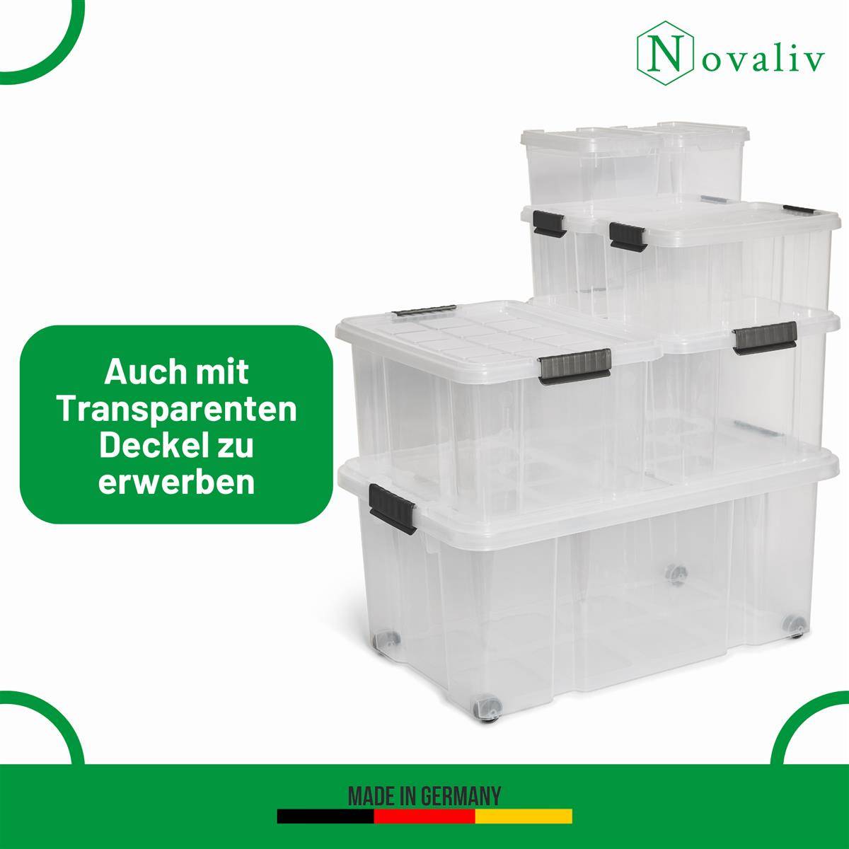 Novaliv 7 tlg Sparset Aufbewahrungsboxen mit Deckel Anthrazit 1x45 L + 2x 15L + 2x 5L + 2x 2L Nestbar stapelbar Clipverschluss Rollboxen BPA-frei