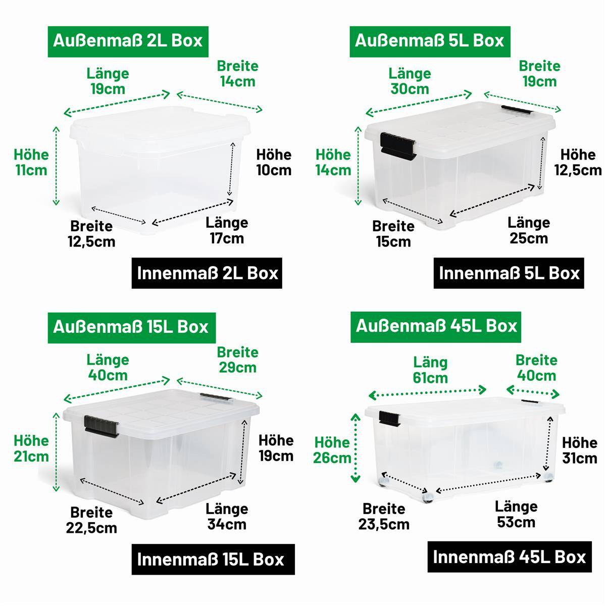 Novaliv 7 tlg Sparset Aufbewahrungsboxen mit Deckel Transparent 1x45L + 2x 15L + 2x 5L + 2x 2L Nestbar stapelbar Clipverschluss Rollboxen BPA-frei