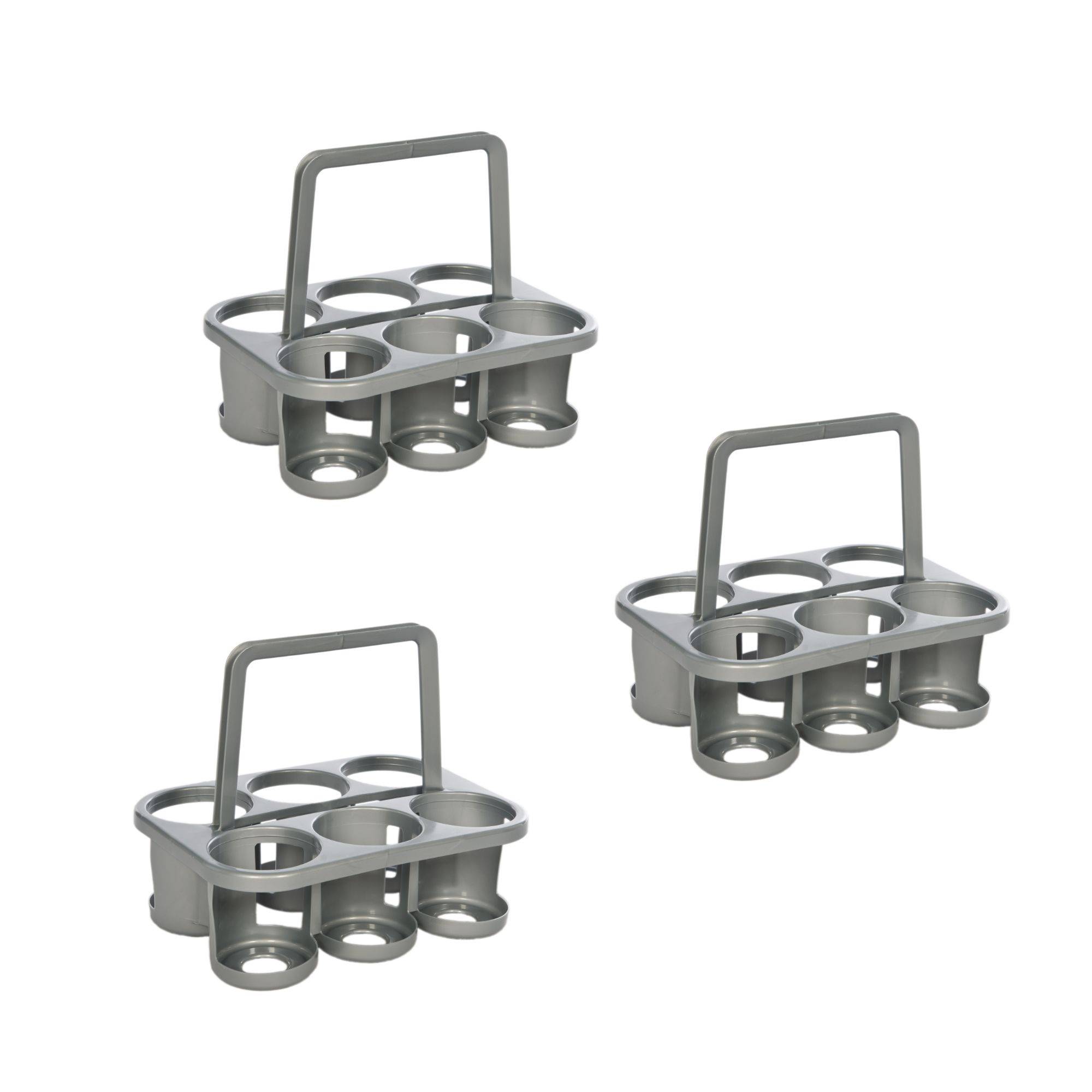 Novaliv 3x Flaschenträger für 18 Flaschen - Stabiler Halt - Getränkekorb Kunststoff, Stapelbar, 32x23x28cm SILBER - Ideal für Küche & Keller Getr
