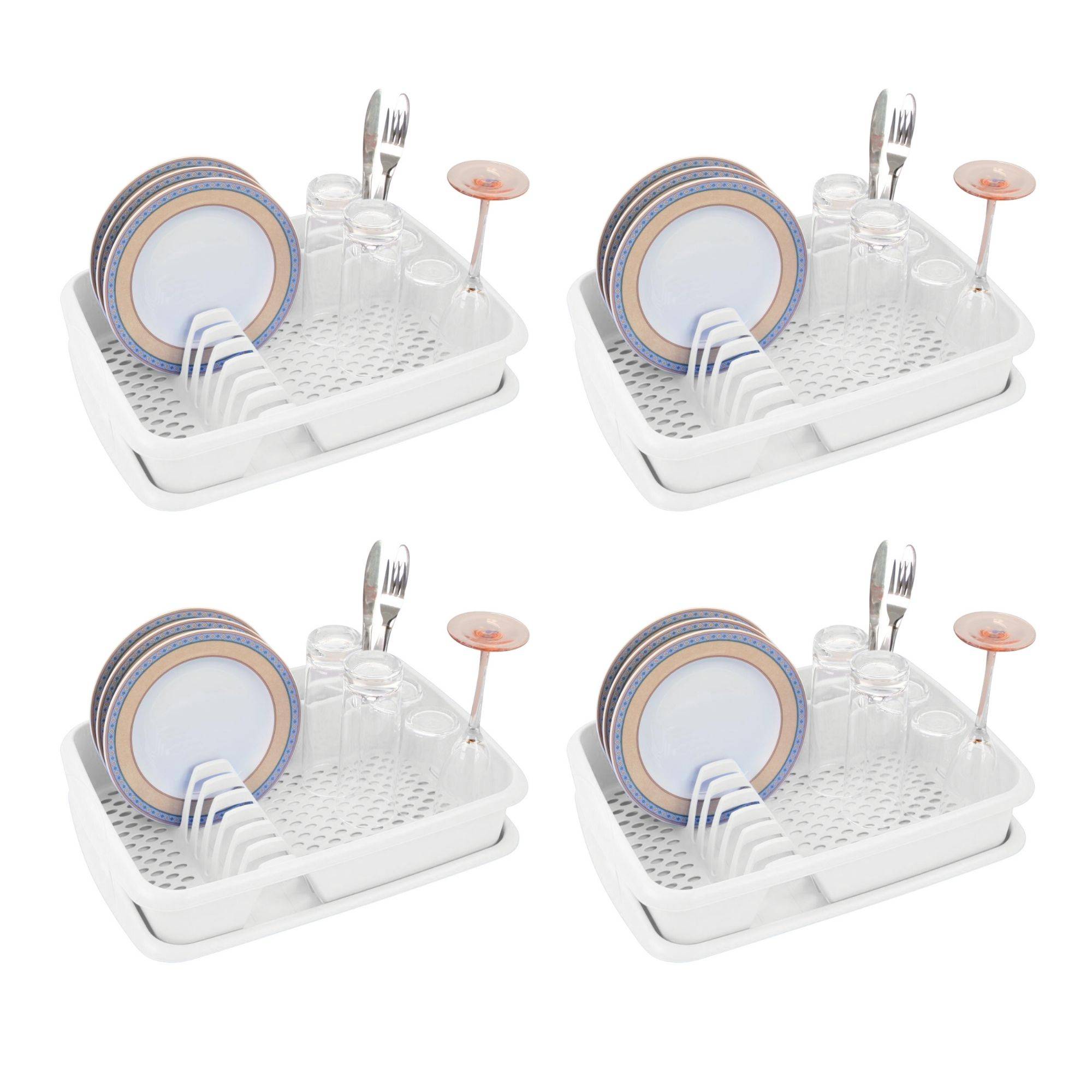 Novaliv 4x Abwasch Organizer Schale WEISS 40 x 30 cm – Abwasch Abtropfgestell – Vielseitige Anwendung für Küche & Waschbecken klein – Besteck