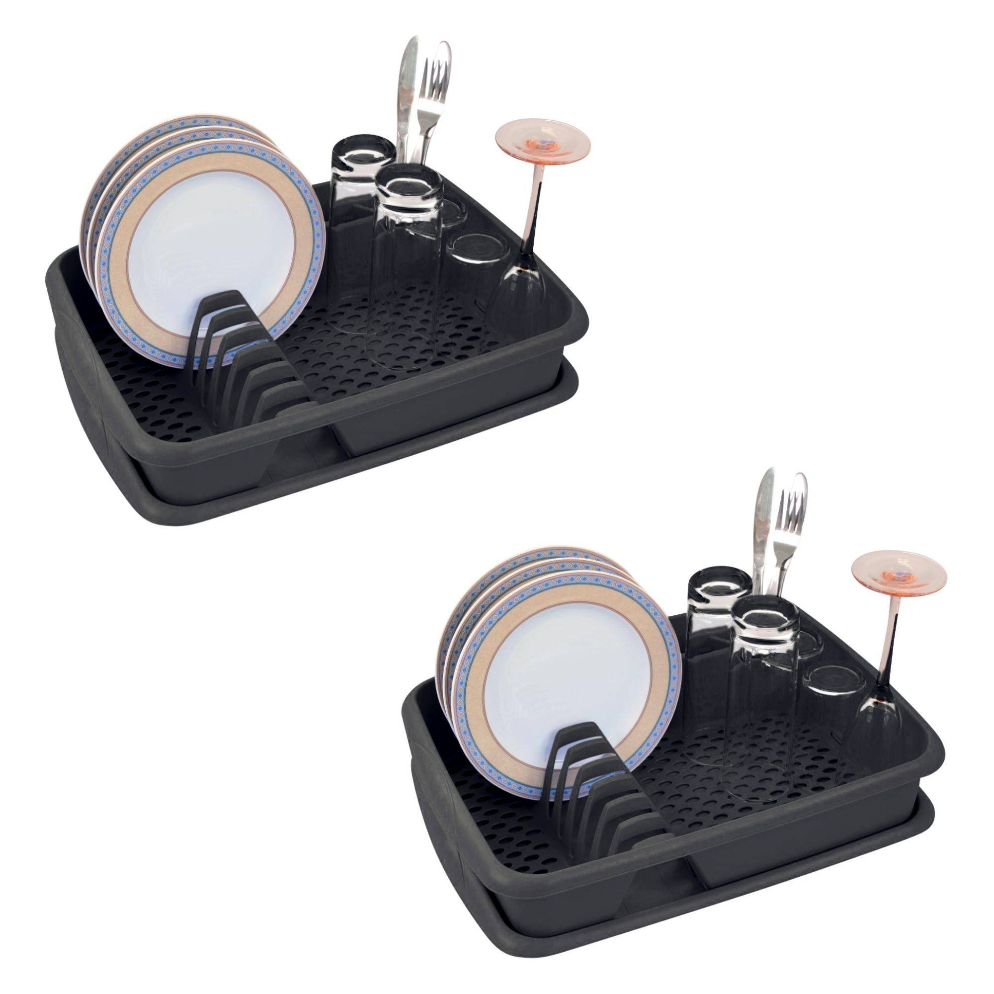 Novaliv 2x Geschirrabtropfgestell ANTHRAZITGRAU 40 x 30 cm inkl. Abtropfschale – Abtropfgestell für Küche & kleines Waschbecken – für Abwasch S