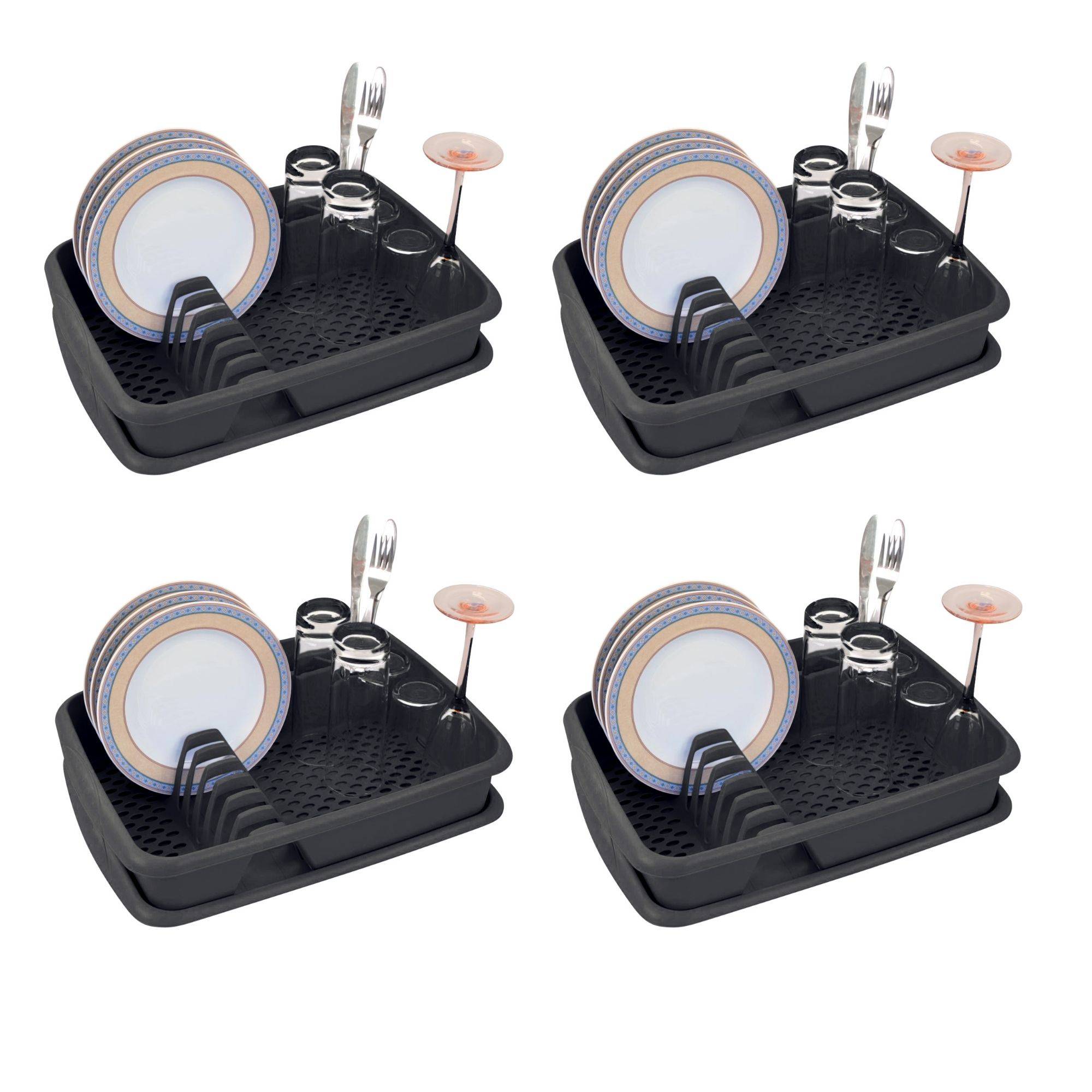 Novaliv 4x Abwasch Organizer ANTHRAZIT GRAU 40 x 30 cm – Abwasch Abtropfgestell – Vielseitige Anwendung für Küche & Waschbecken klein – Bestec