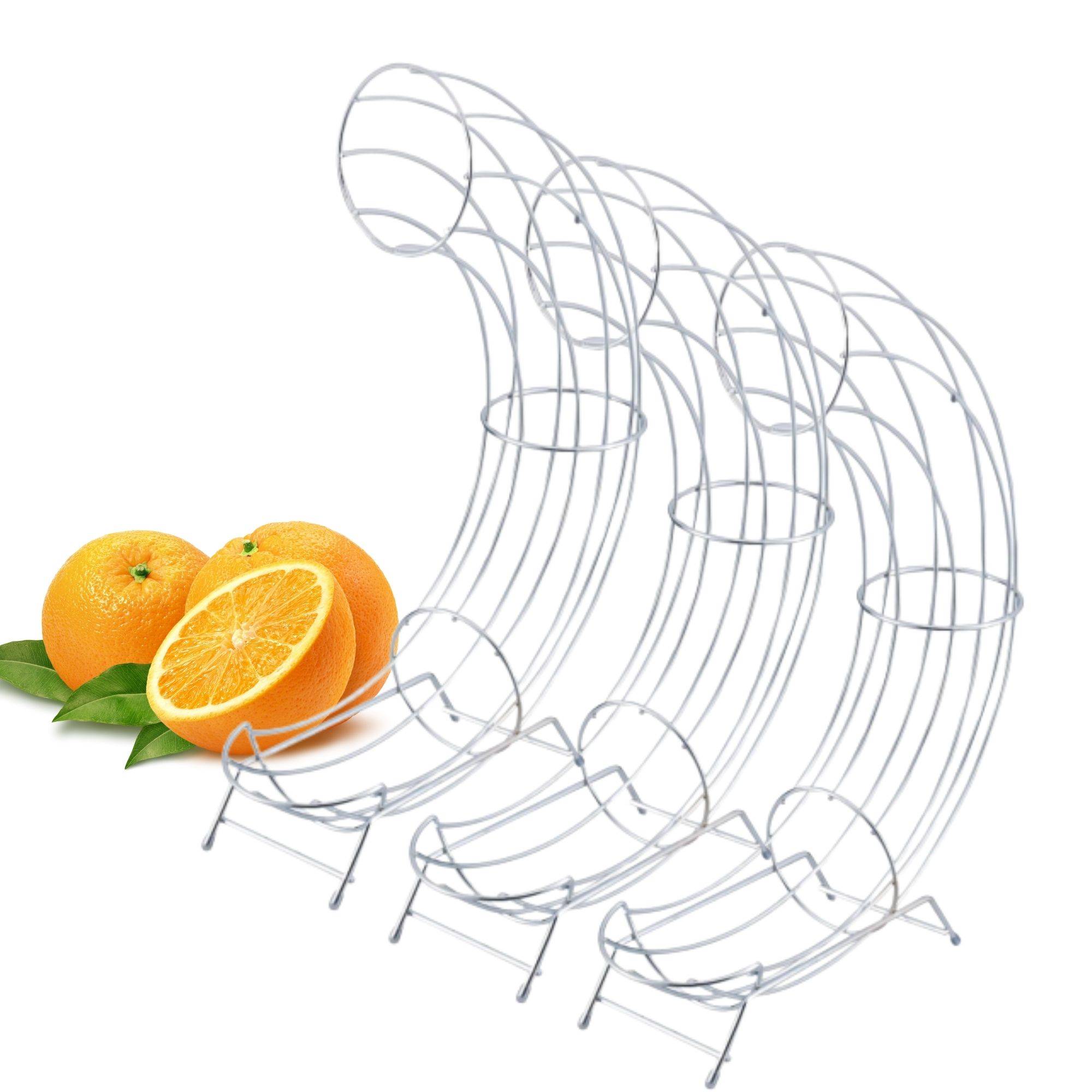Novaliv 3 Stück praktischer Orangenhalter 9x44x32cm aus Stahl SILBER stilvoll und robust perfekte Alternative für Obstschale Obstspender Obsthalter