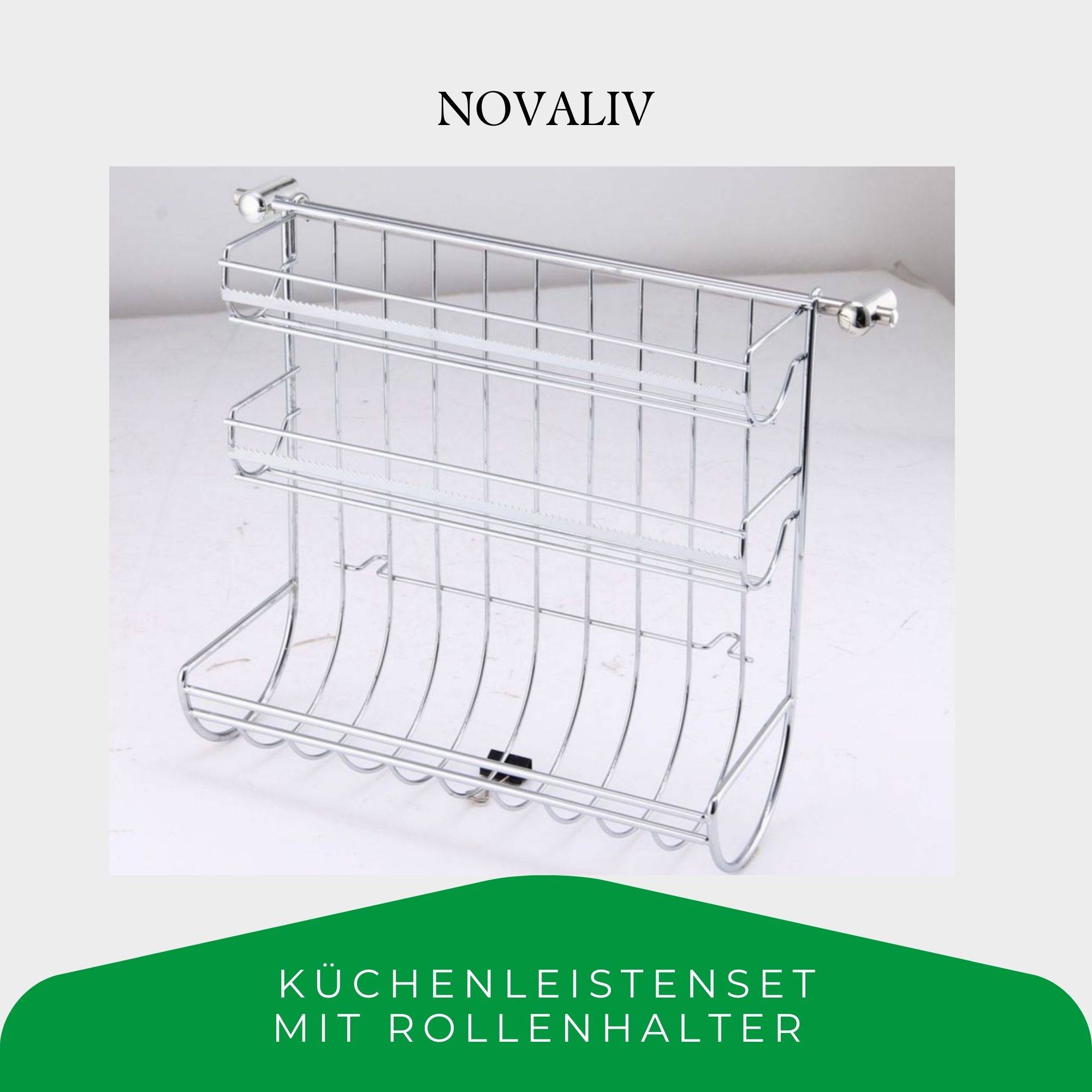 Novaliv 2er Set Küchenleisten Halterung mit Rollenhalter 31x33x17cm Küchenrollenhalter Küchenutensilienhalter Hängeleiste Relingsystem Küchentuch