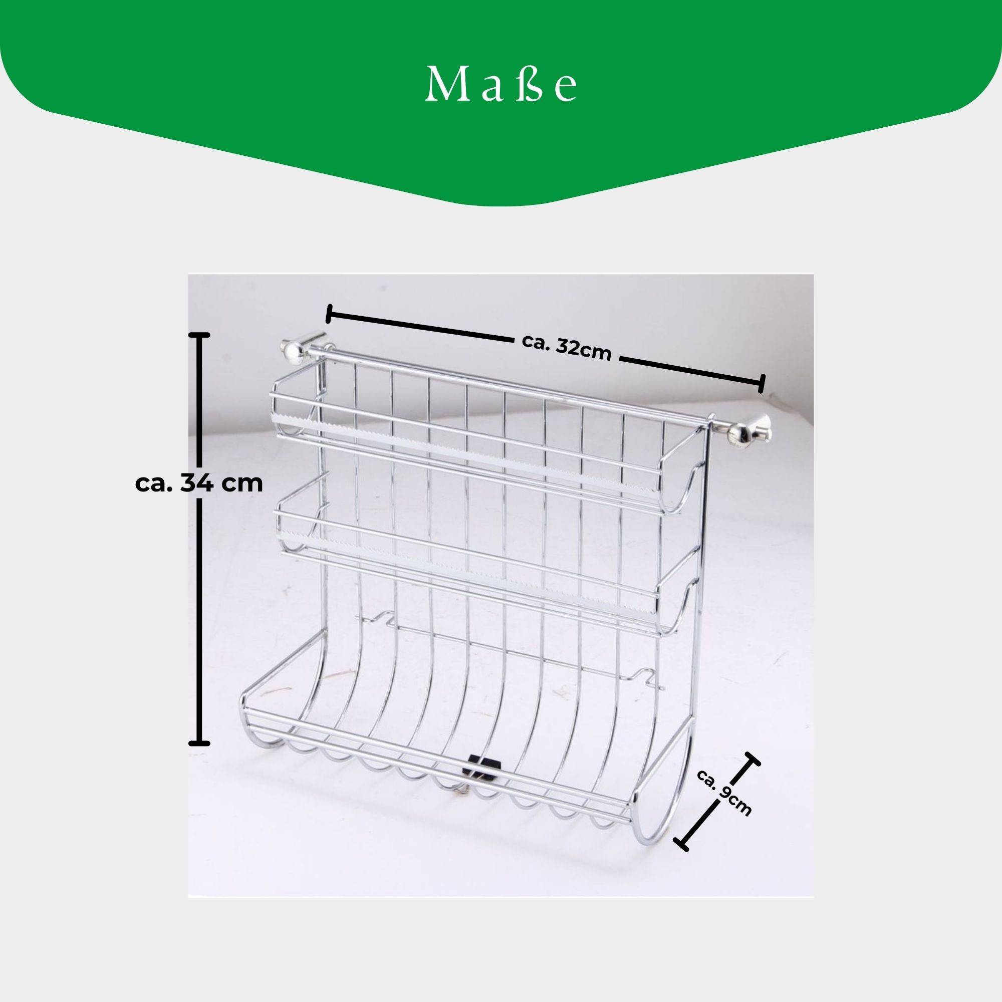 Novaliv 2er Set Küchenleisten Halterung mit Rollenhalter 31x33x17cm Küchenrollenhalter Küchenutensilienhalter Hängeleiste Relingsystem Küchentuch