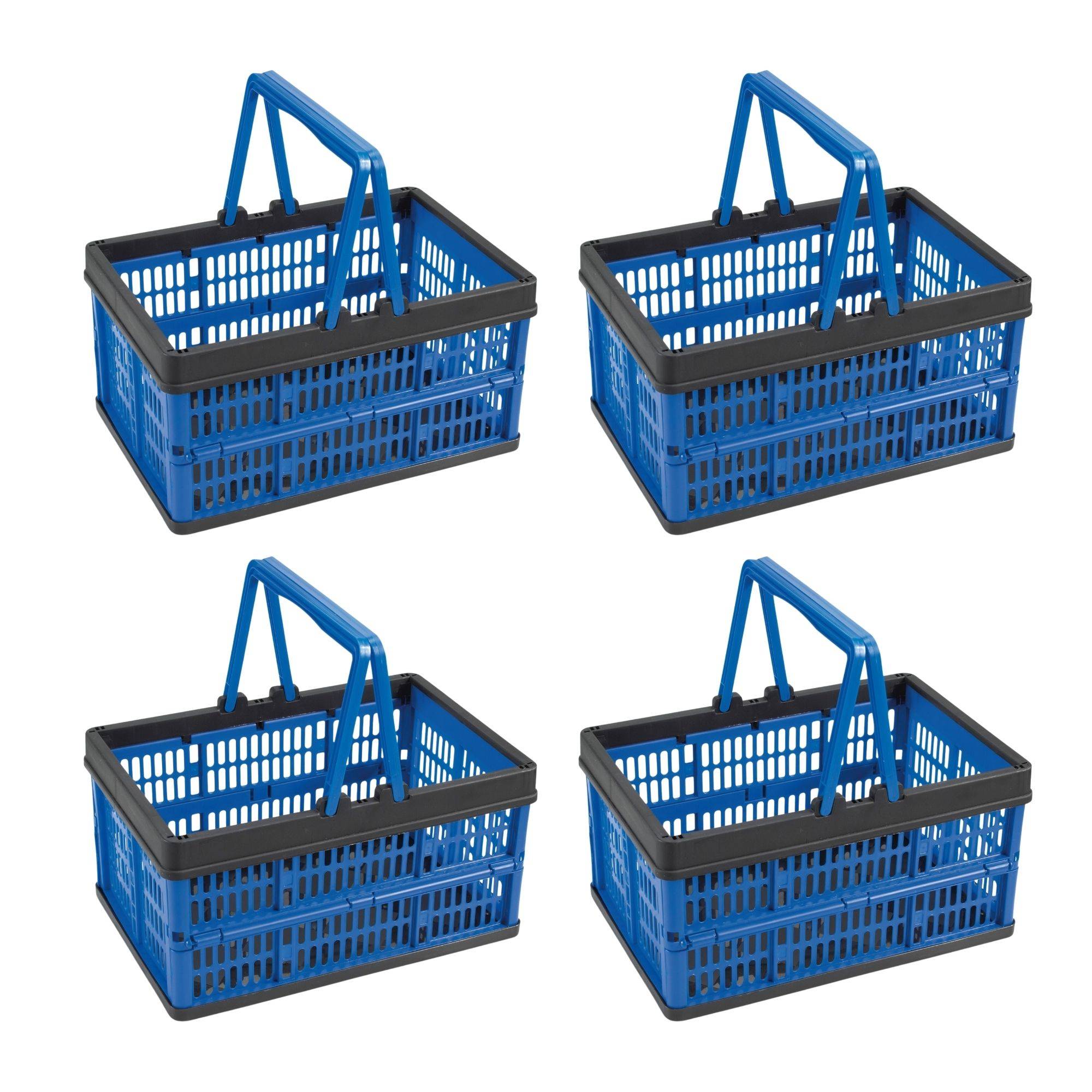 Novaliv Klappbox Blau 4er Set - 16L Faltkorb mit Henkeln - Vielseitiger Einkaufskorb - Praktische Aufbewahrungsbox