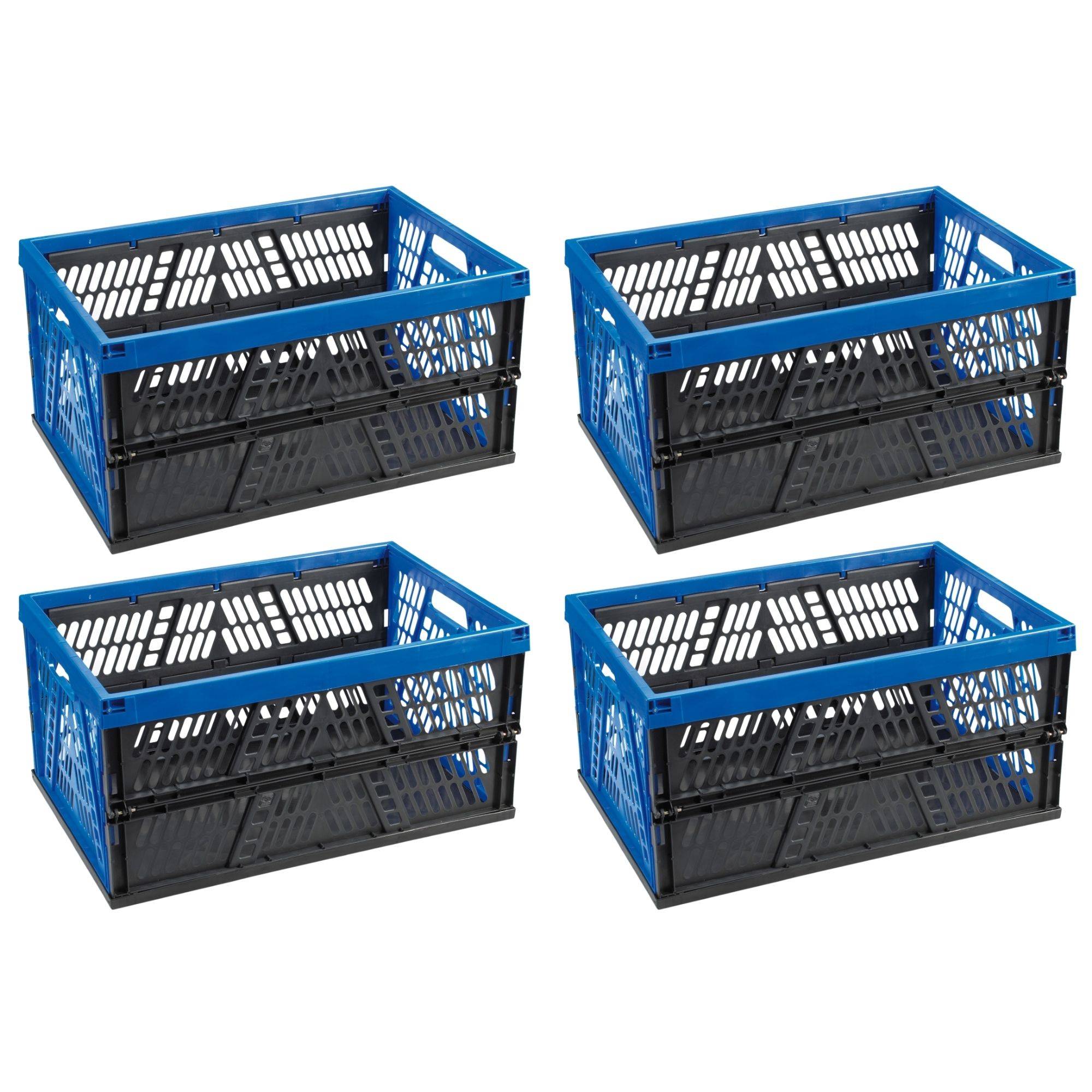 Novaliv Klappbox 45l Blau 4er Set - Faltbare Korbbox mit praktischen Tragegriffen - Vielseitige Aufbewahrungsbox