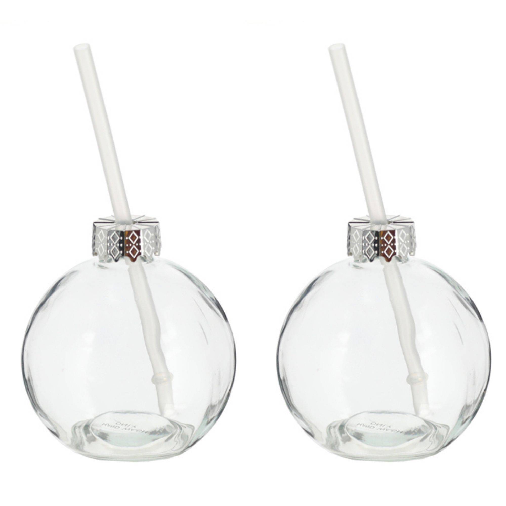 Novaliv 2x Tassen Glühwein 400 ml Personalisierte Weihnachtstasse mit Trinkhalm - Weihnachtskugel als Glühweinbecher - Christbaumkugel Motiv Tasse