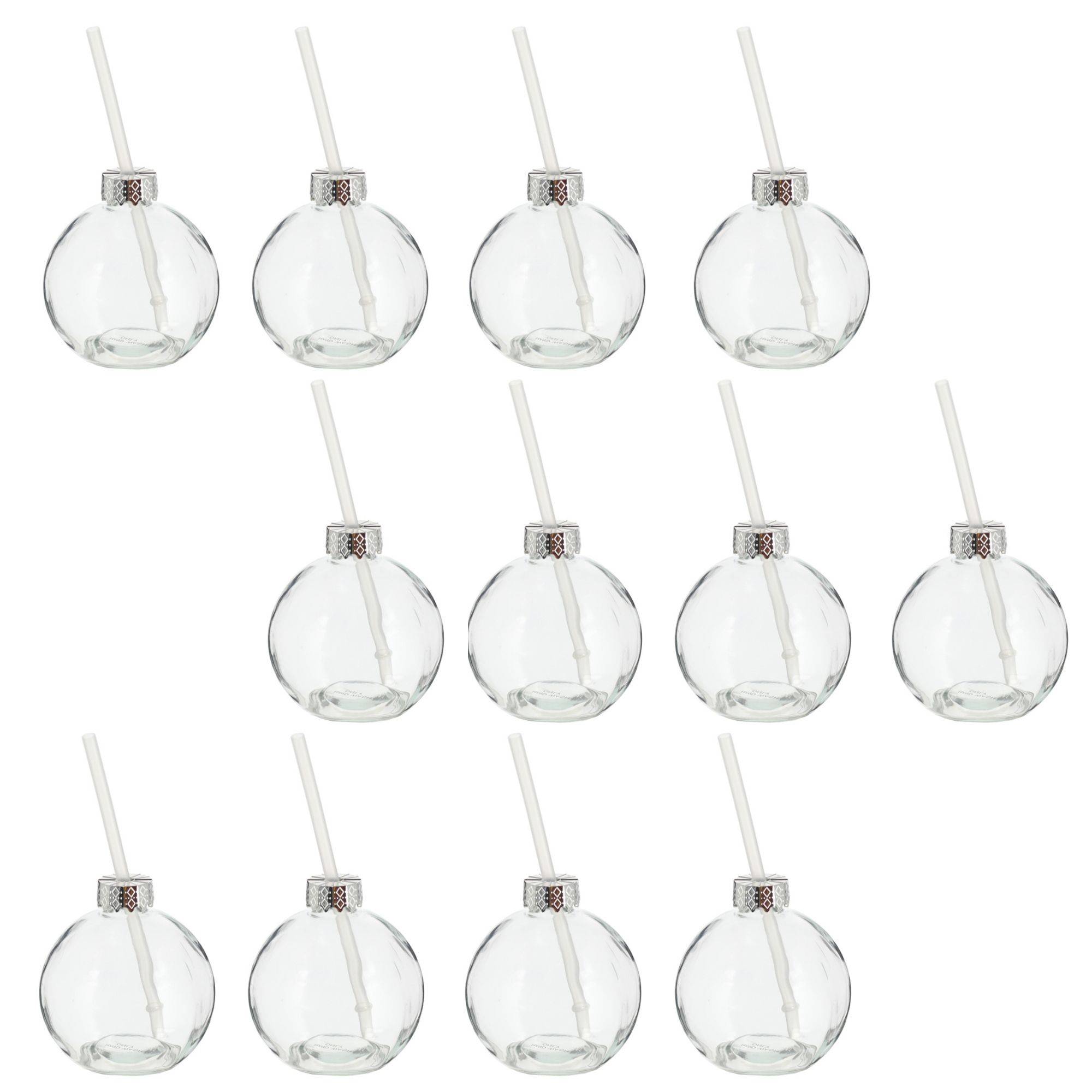 Novaliv 12x Tassen Glühwein 400 ml Personalisierte Weihnachtstasse mit Trinkhalm - Weihnachtskugel als Glühweinbecher - Christbaumkugel Motiv Tasse