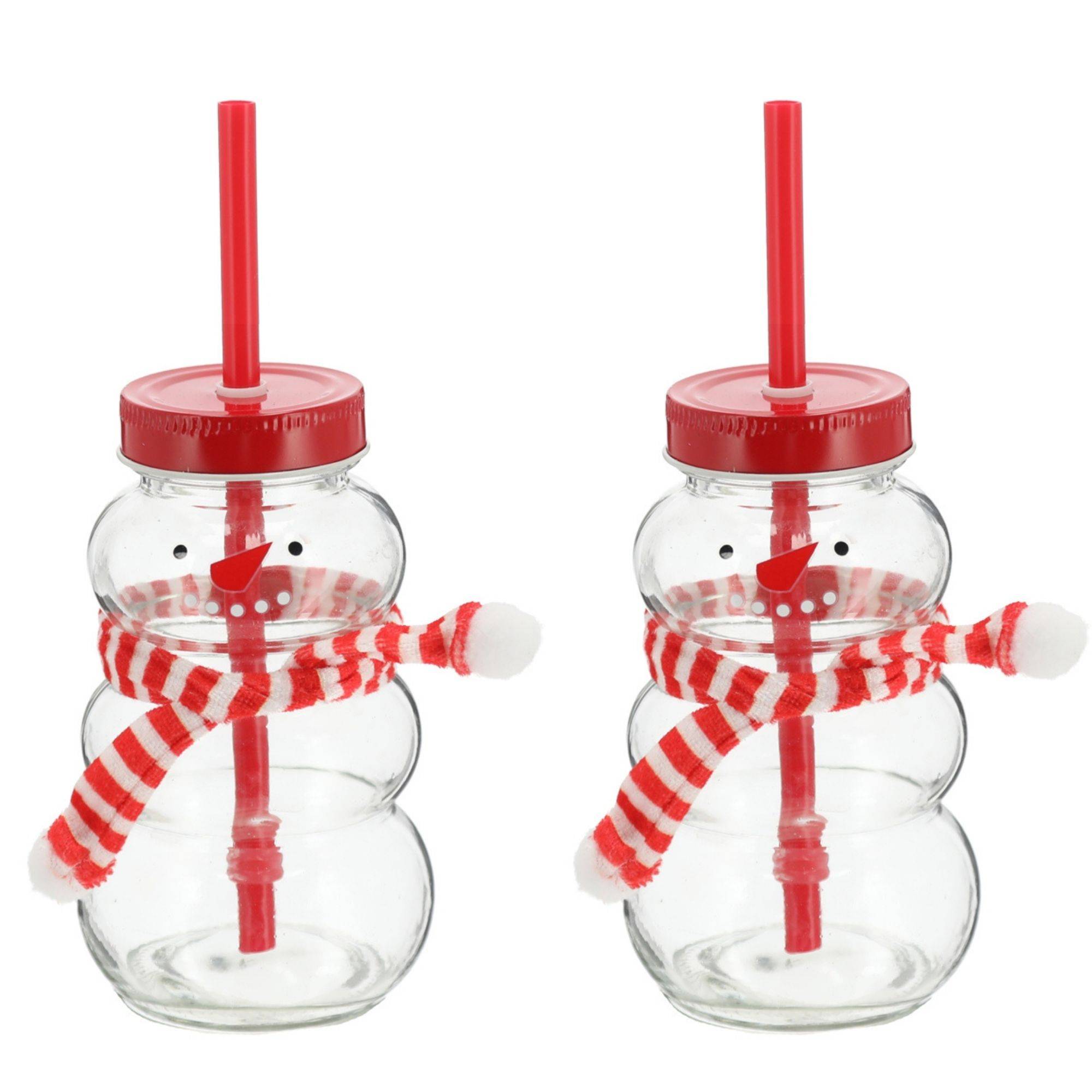 Novaliv 2x Tassen Glühwein 260 ml Personalisierte Weihnachtstasse mit Trinkhalm - Schneemann als Glühweinbecher - Weihnachts Motiv Tasse mit Deckel