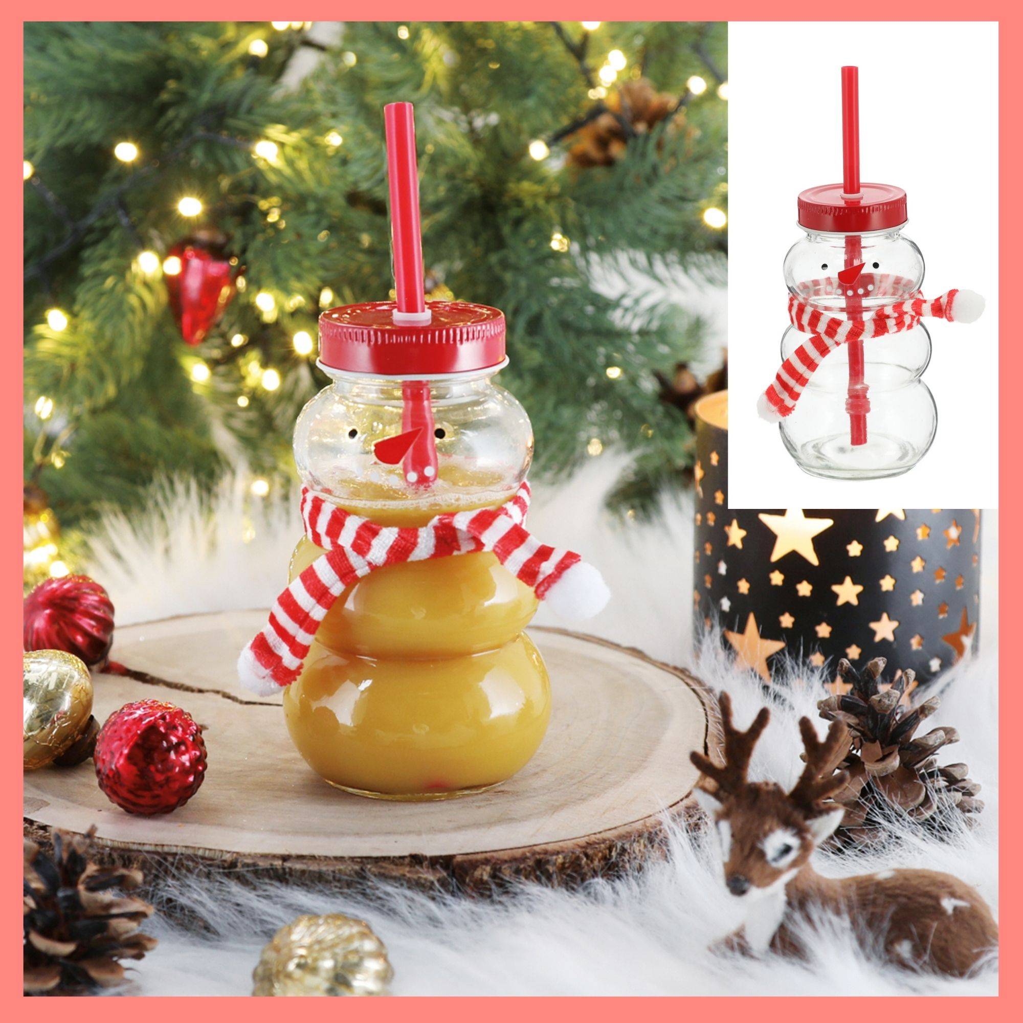 Novaliv 2x Tassen Glühwein 260 ml Personalisierte Weihnachtstasse mit Trinkhalm - Schneemann als Glühweinbecher - Weihnachts Motiv Tasse mit Deckel