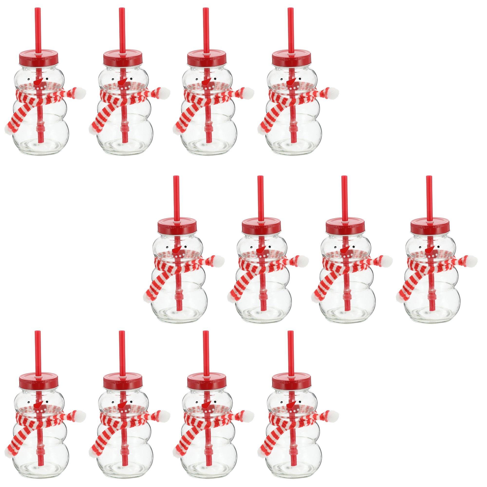 Novaliv 12x Tassen Glühwein 260 ml Personalisierte Weihnachtstasse mit Trinkhalm - Schneemann als Glühweinbecher - Weihnachts Motiv Tasse mit Deckel