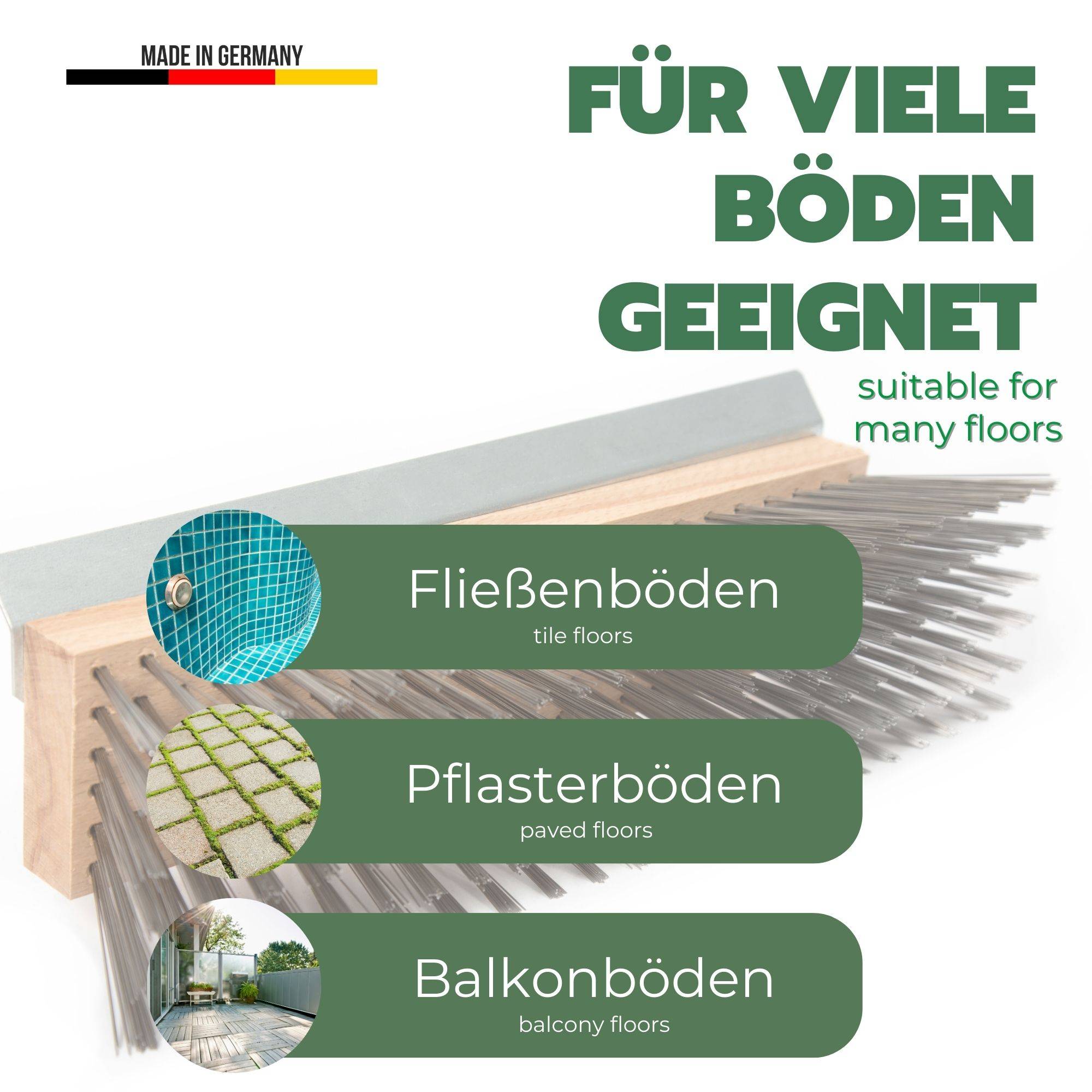Novaliv 2x Robuster Drahtbürste mit Stiel – Stahlbesen mit 4-tlg Stiel, Effiziente Moosentfernung, Straßenbesen, für Pflastersteine & Garten, Sta
