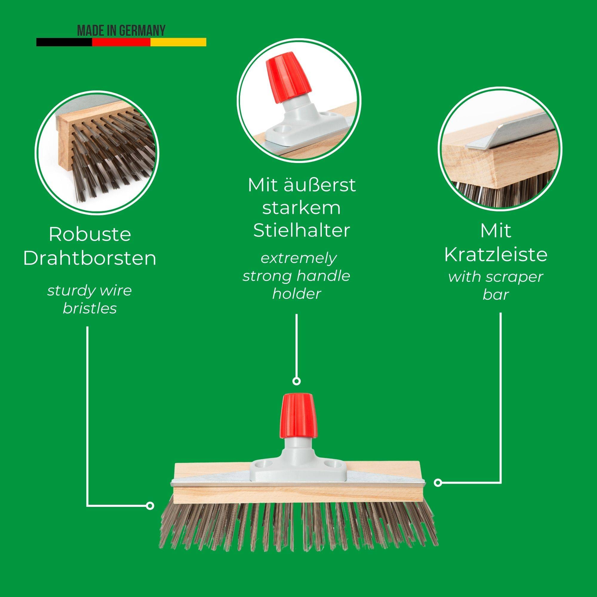 Novaliv Robuster Drahtbesen Moos – Effiziente Moosentfernung, Drahtbürste, 6-Reihen Metallborsten, für Pflastersteine & Garten, Stahlbesen, Mooskr